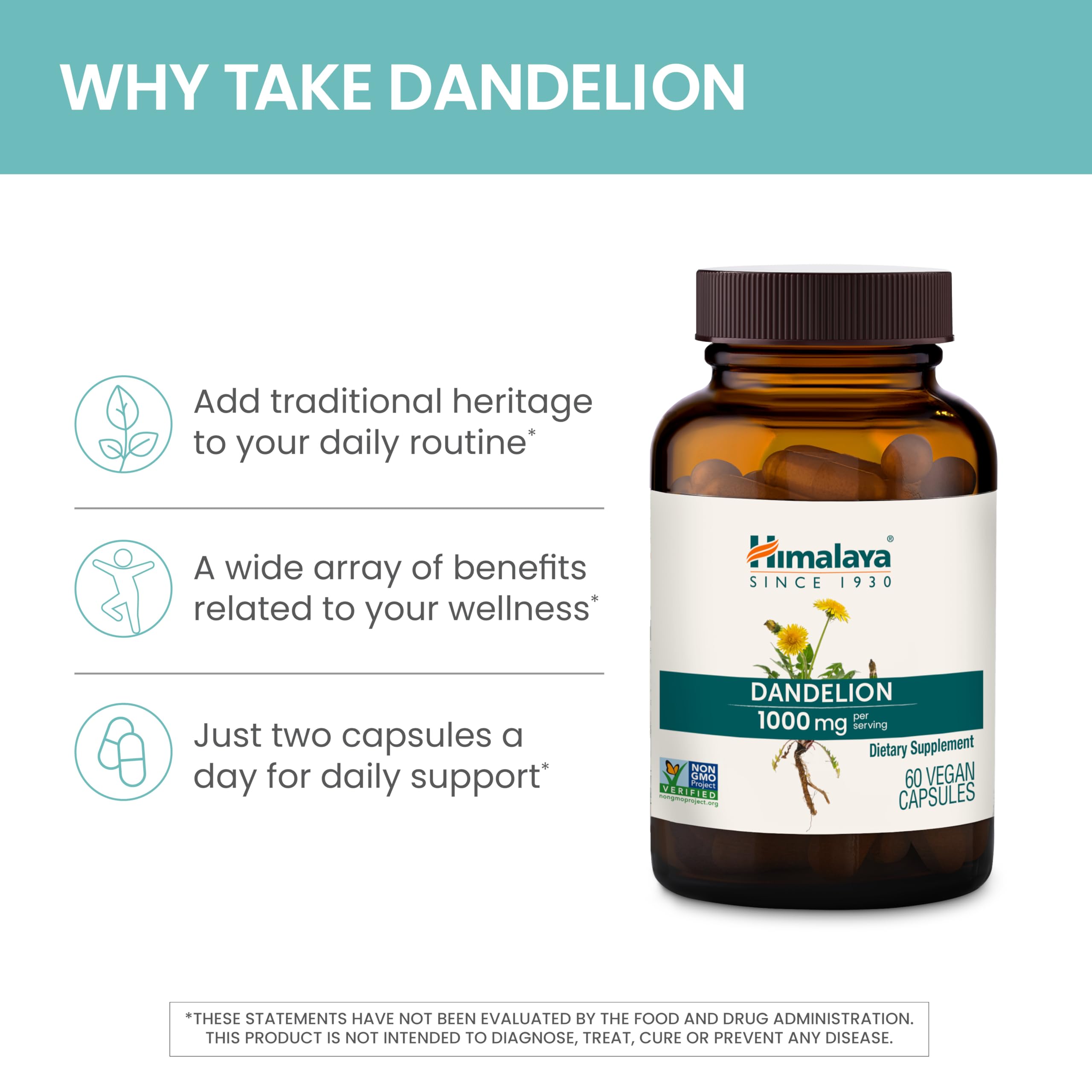 Himalaya Dandelion Root Capsules 1000mg back view