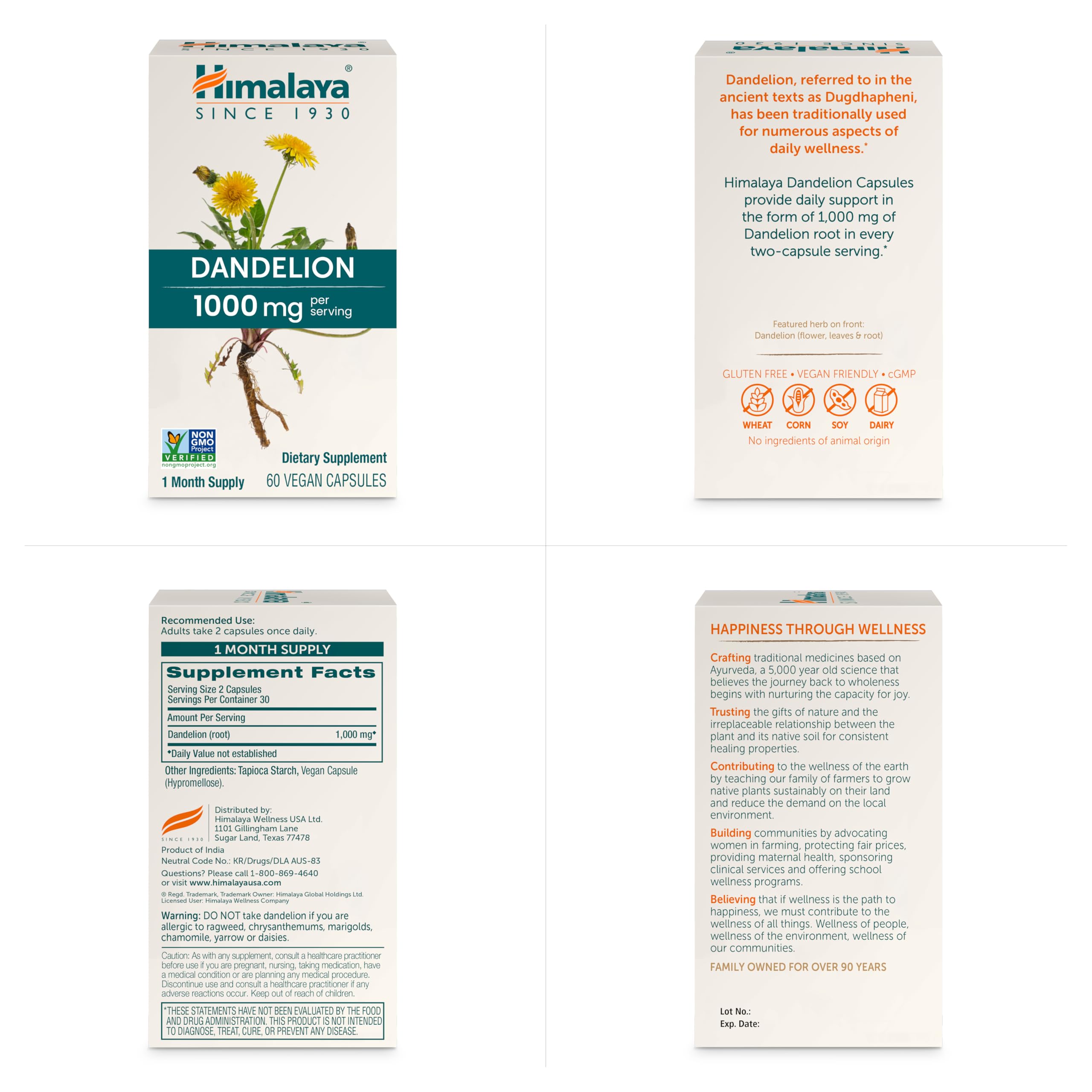 Himalaya Dandelion Root Capsules 1000mg side view