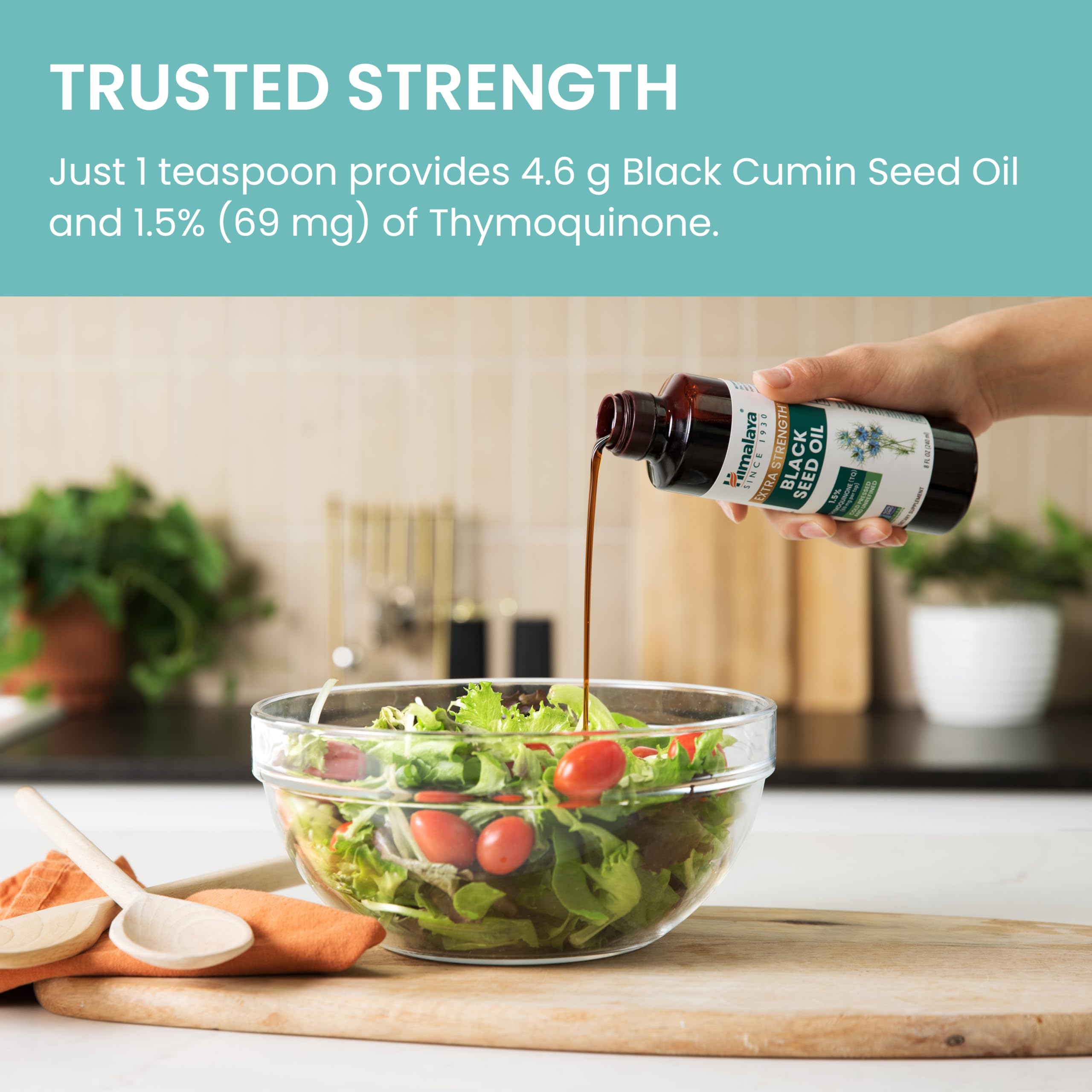 Himalaya Extra Strength Black Seed Oil 281g bottle with ingredients