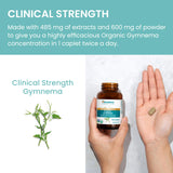 Himalaya Extra Strength Organic Gymnema 600mg Capsules on a wooden table