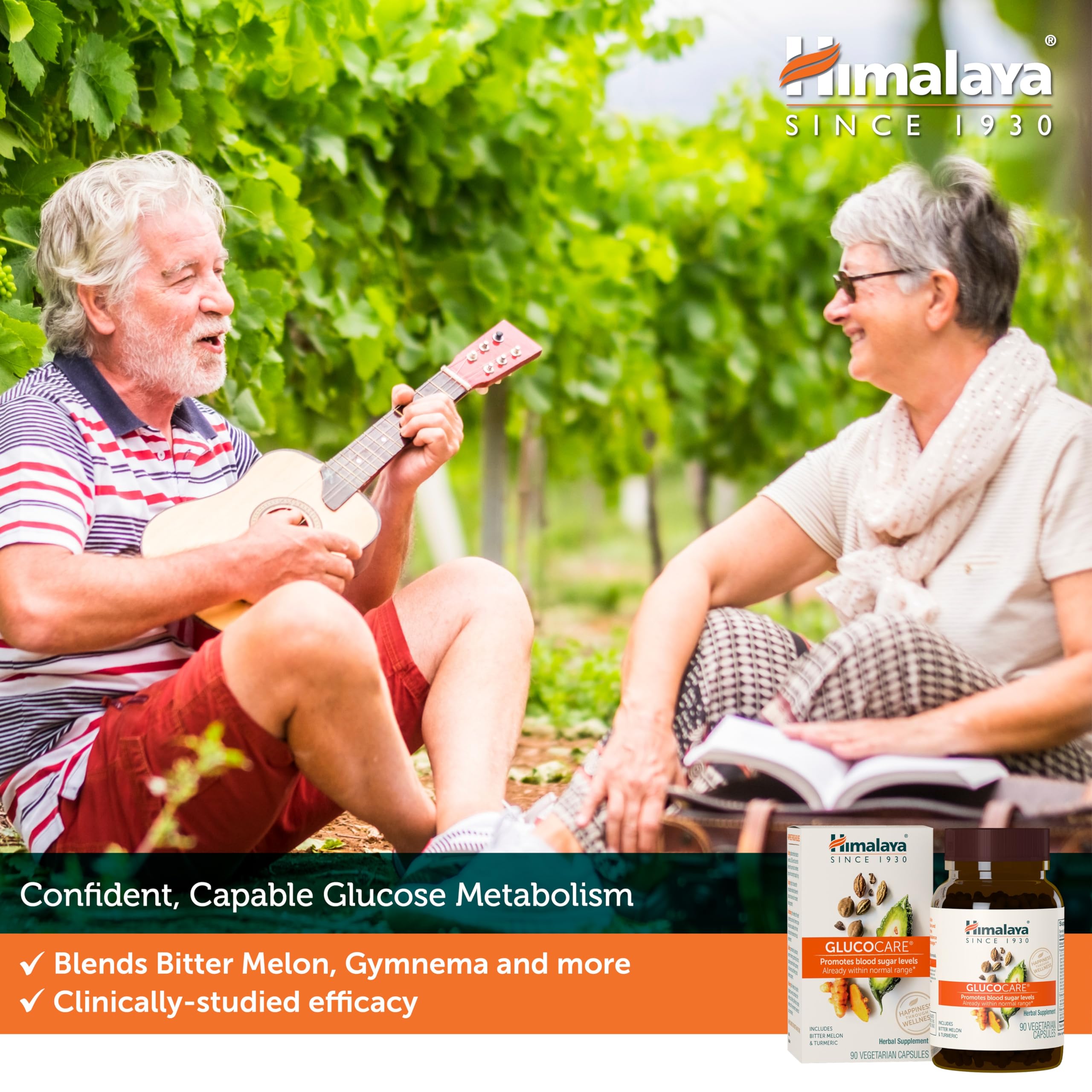 Himalaya GlucoCare Triphala Supplement capsules in a bowl