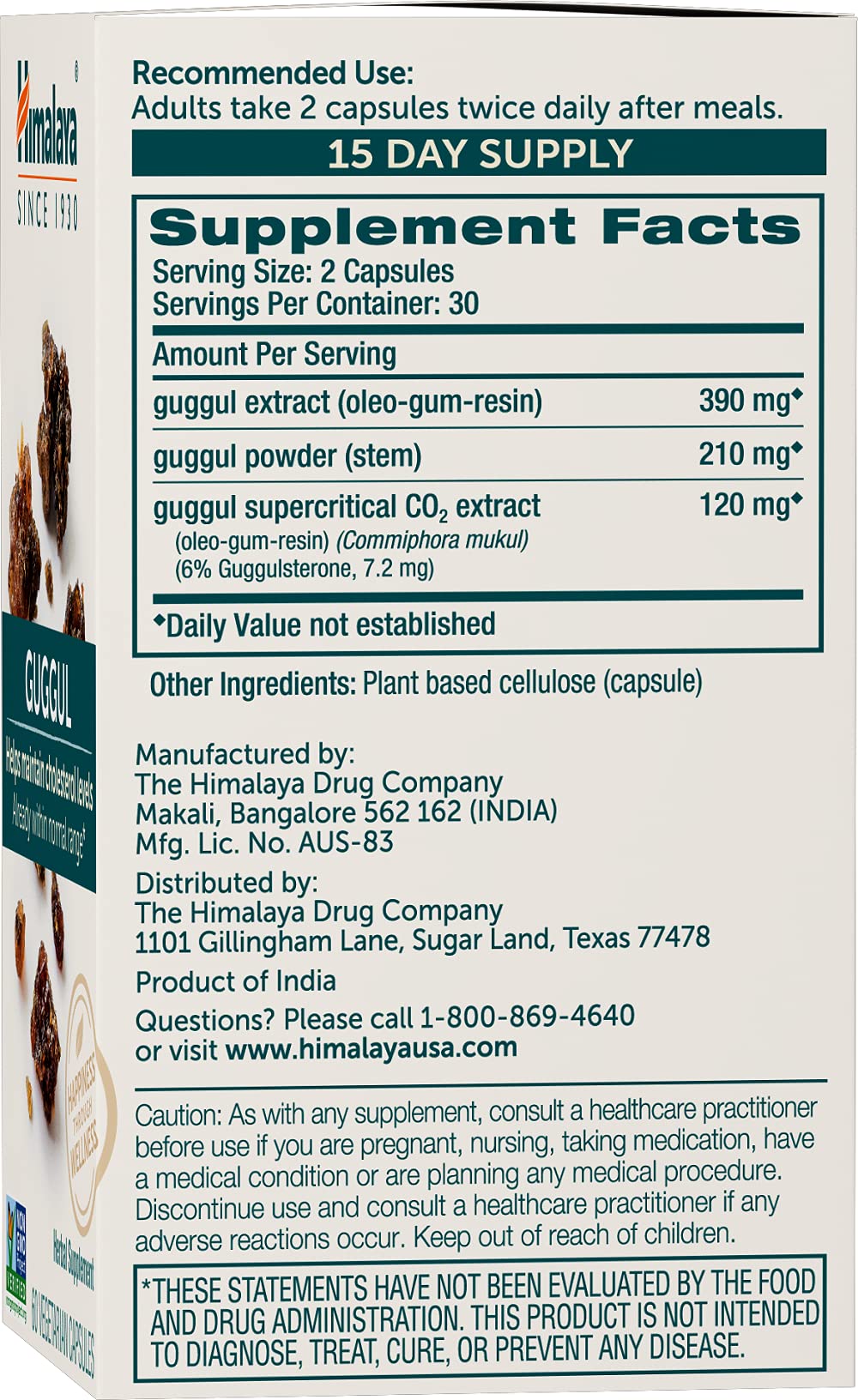 Himalaya Guggul supplement bottle side view