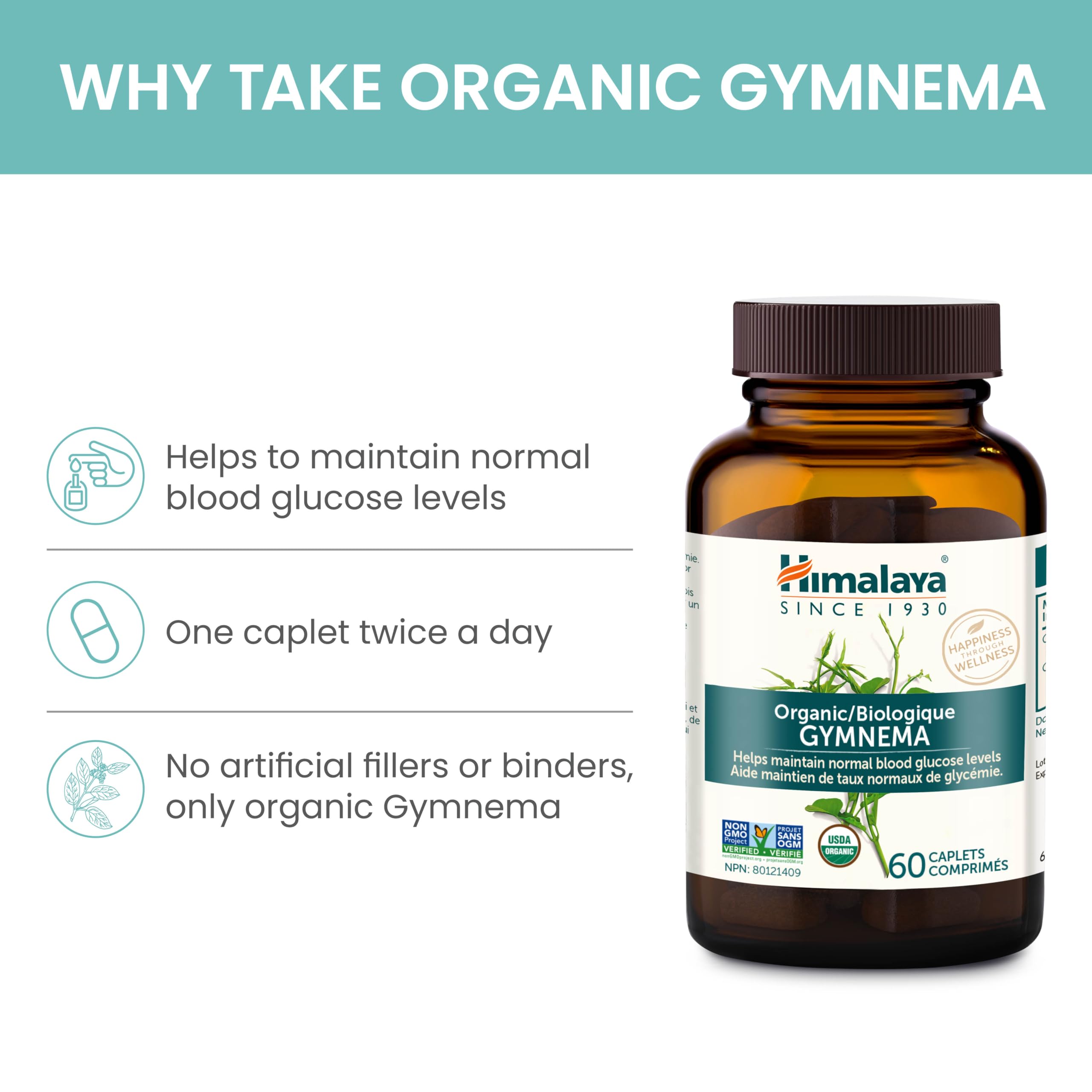 Himalaya Gymnema Sylvestre 700mg organic herbal supplement bottle side view