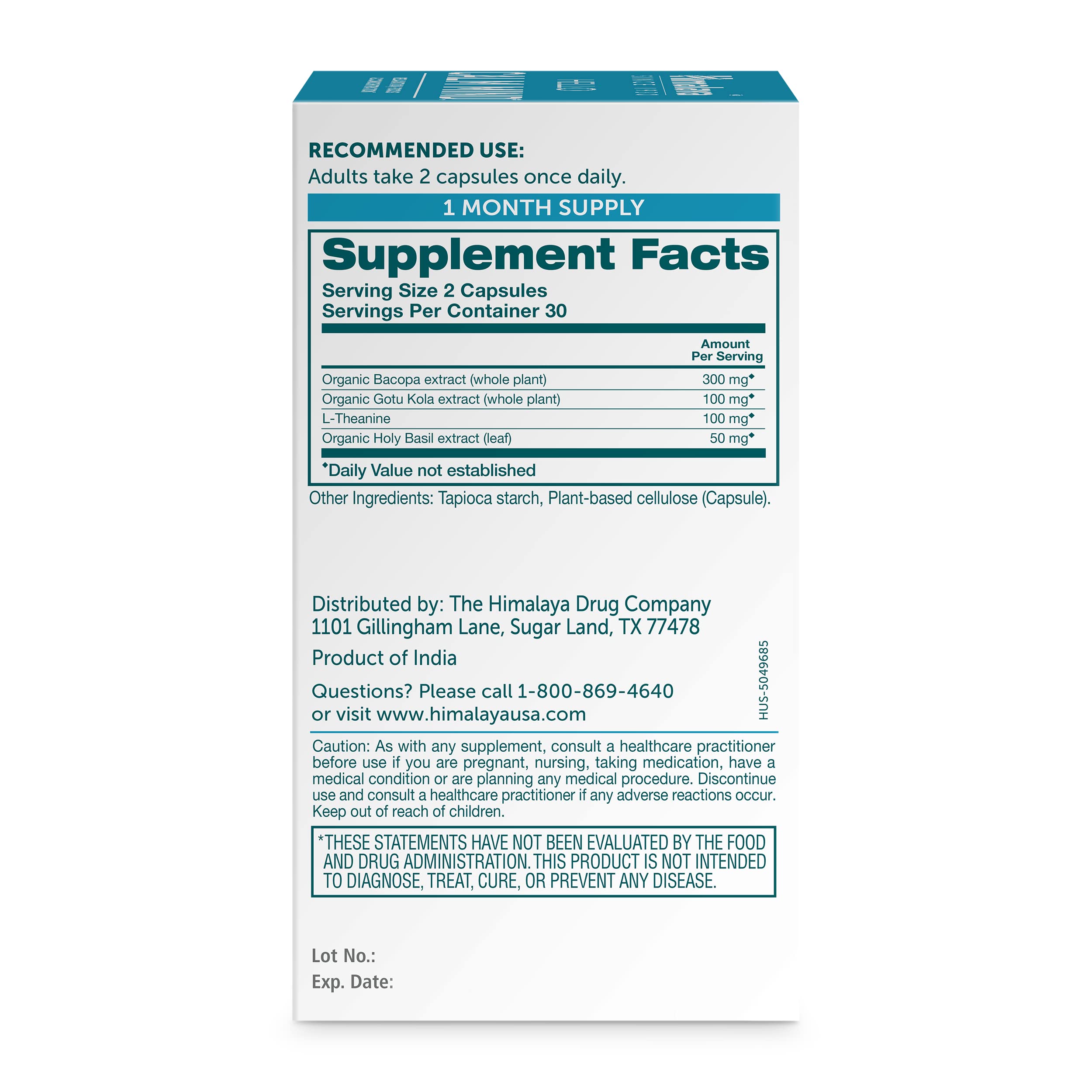 Himalaya Hello Calm Mind Bacopa Monnieri Supplement capsules close-up