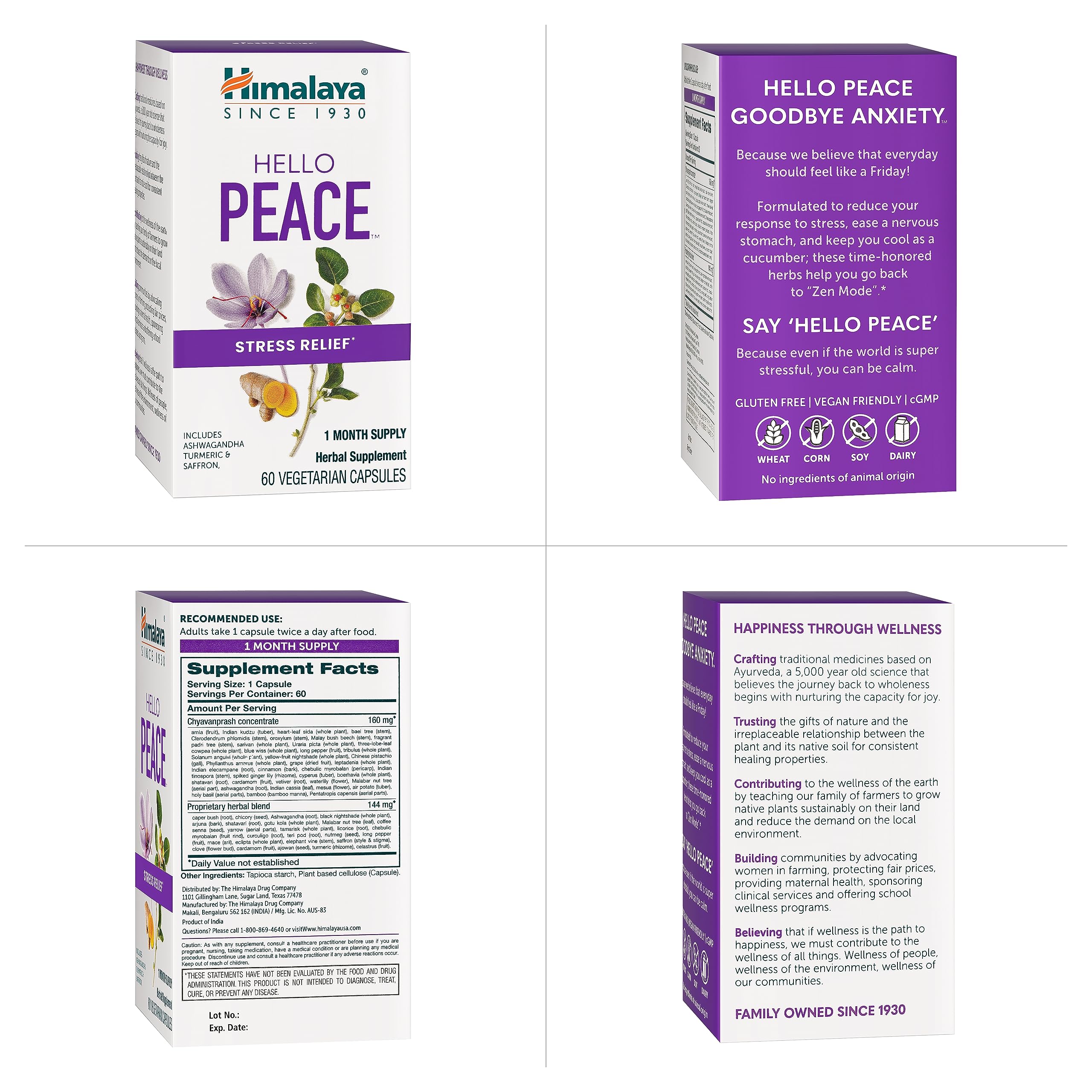 Himalaya Hello Peace Turmeric Supplement 60 Capsules with Ayurvedic herbs