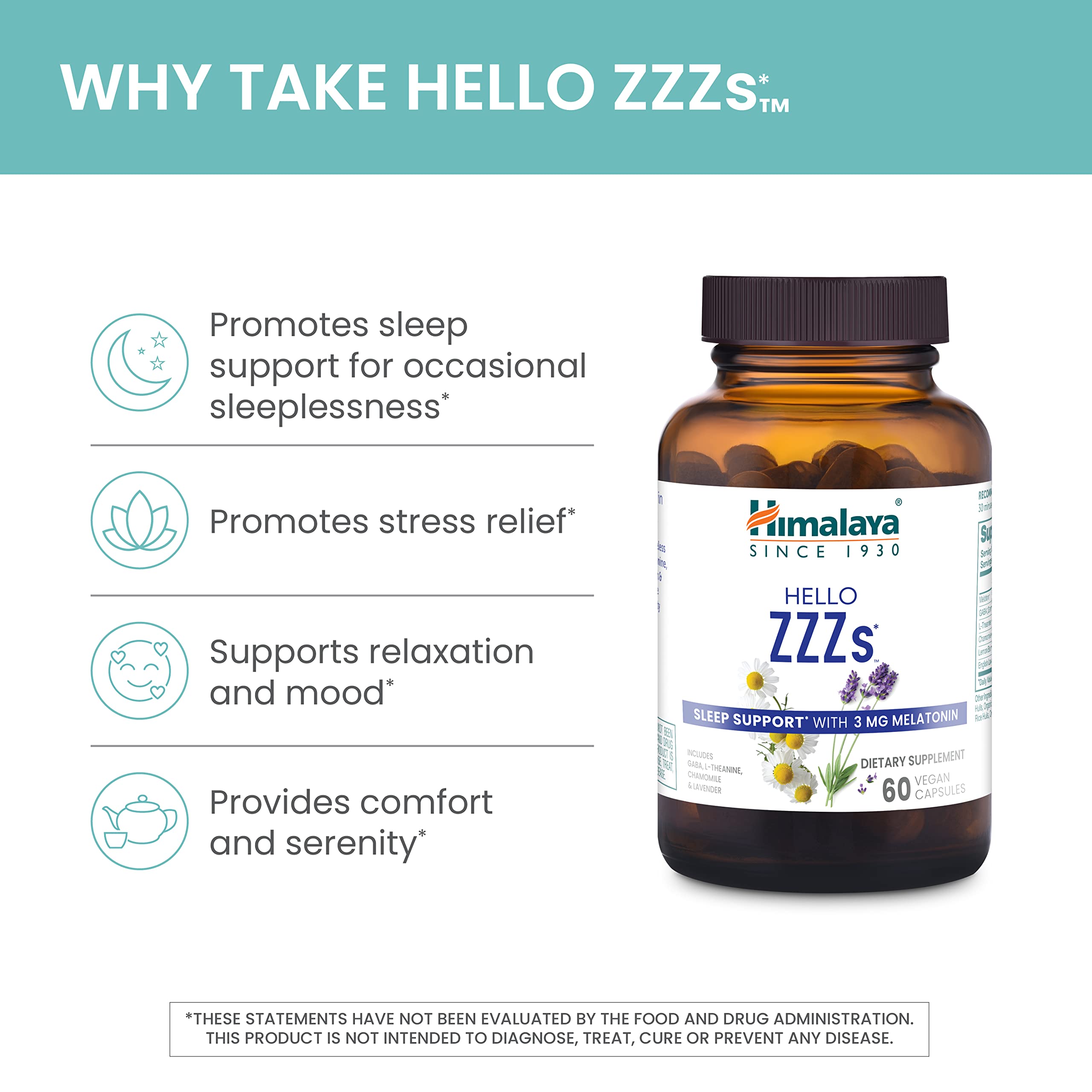Himalaya Hello ZZZs Sleep Supplement showing Melatonin 3mg label