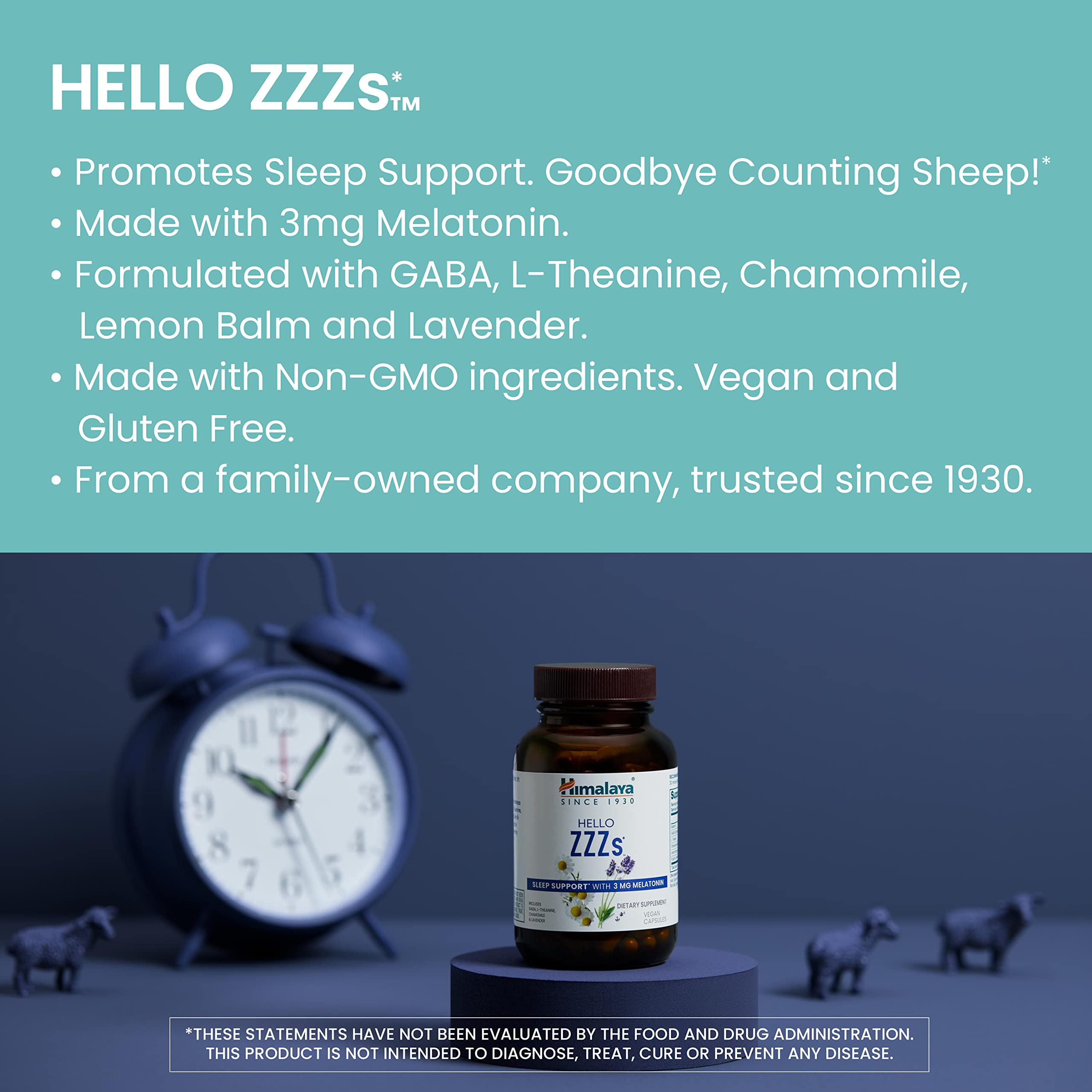 Himalaya Hello ZZZs Sleep Supplement side view with ingredients