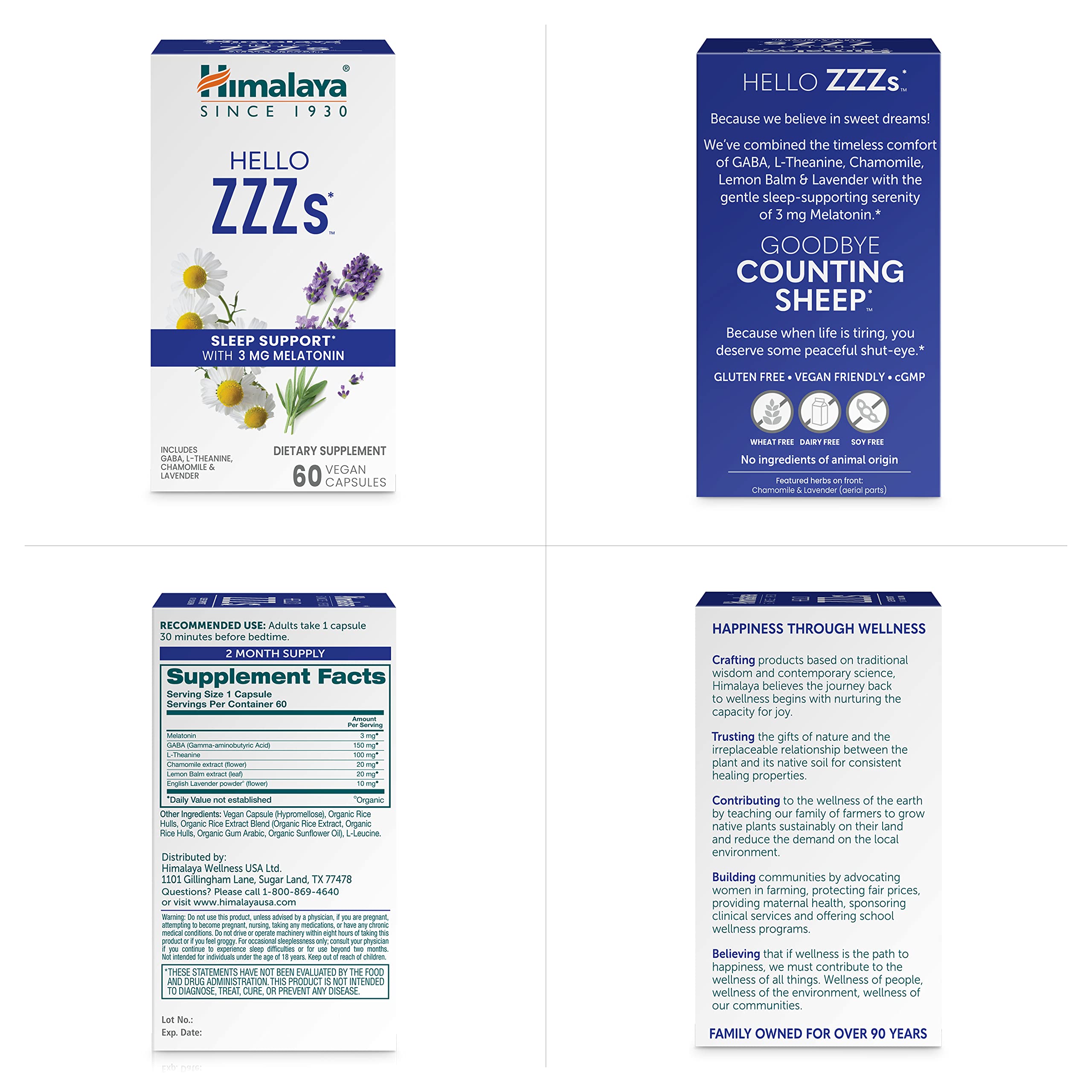 Himalaya Hello ZZZs Sleep Supplement with natural ingredients display