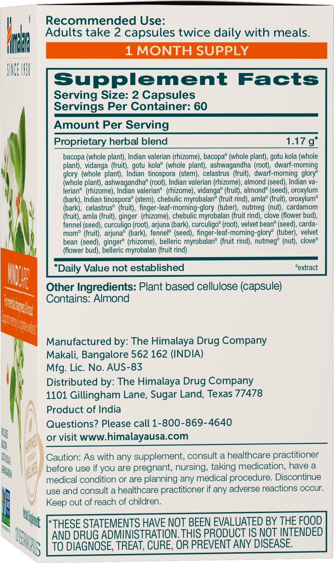 Himalaya MindCare Bacopa Monnieri Supplement side view