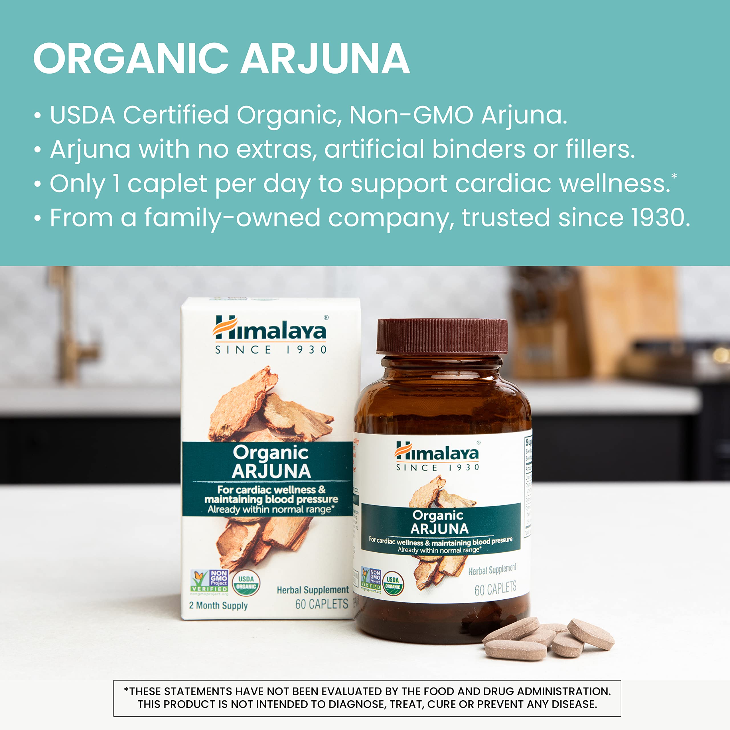 Himalaya Organic Arjuna supplement back view with nutritional information