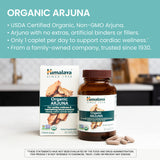 Himalaya Organic Arjuna supplement back view with nutritional information