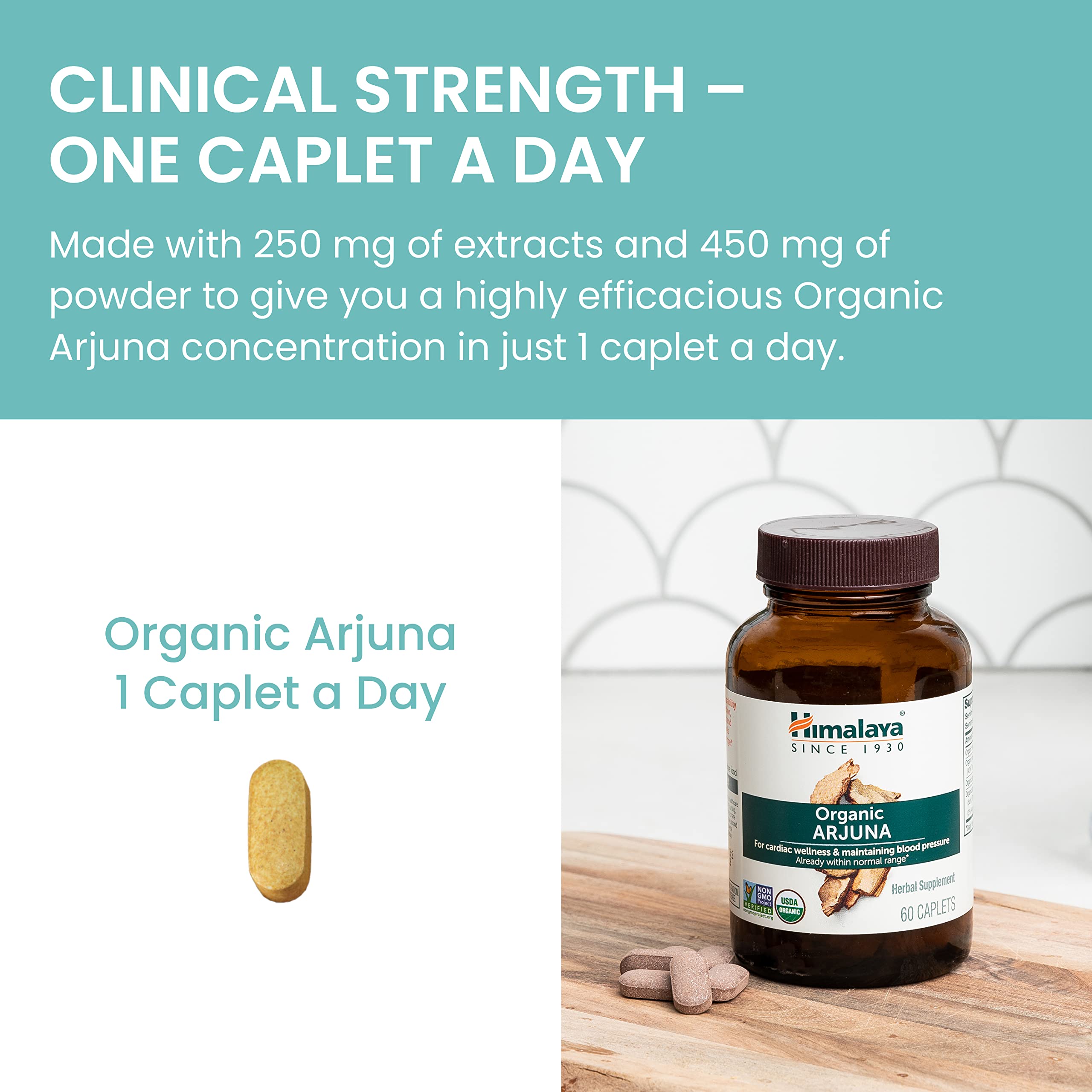 Himalaya Organic Arjuna supplement with a measuring spoon