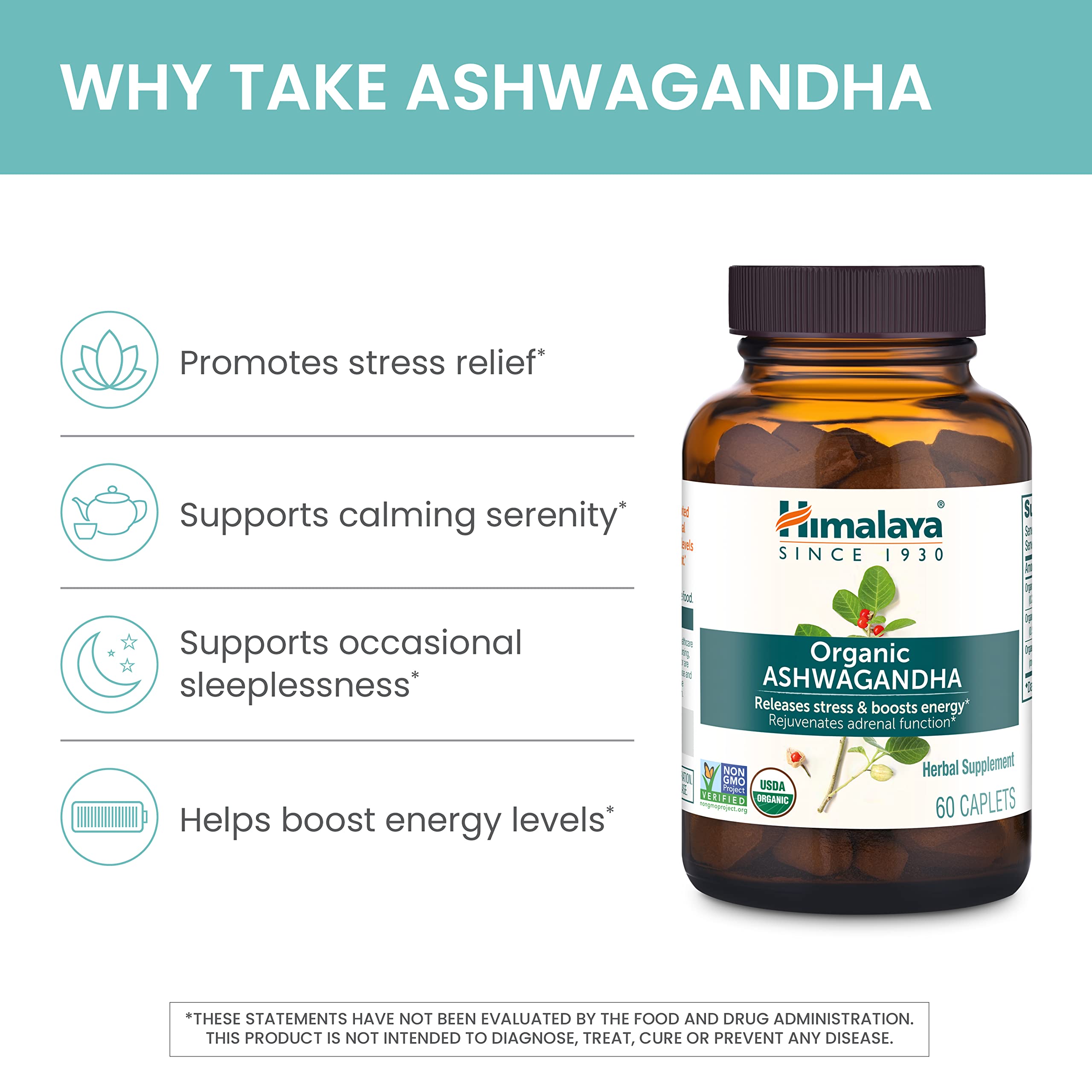 Himalaya Organic Ashwagandha Supplement back view with ingredient list