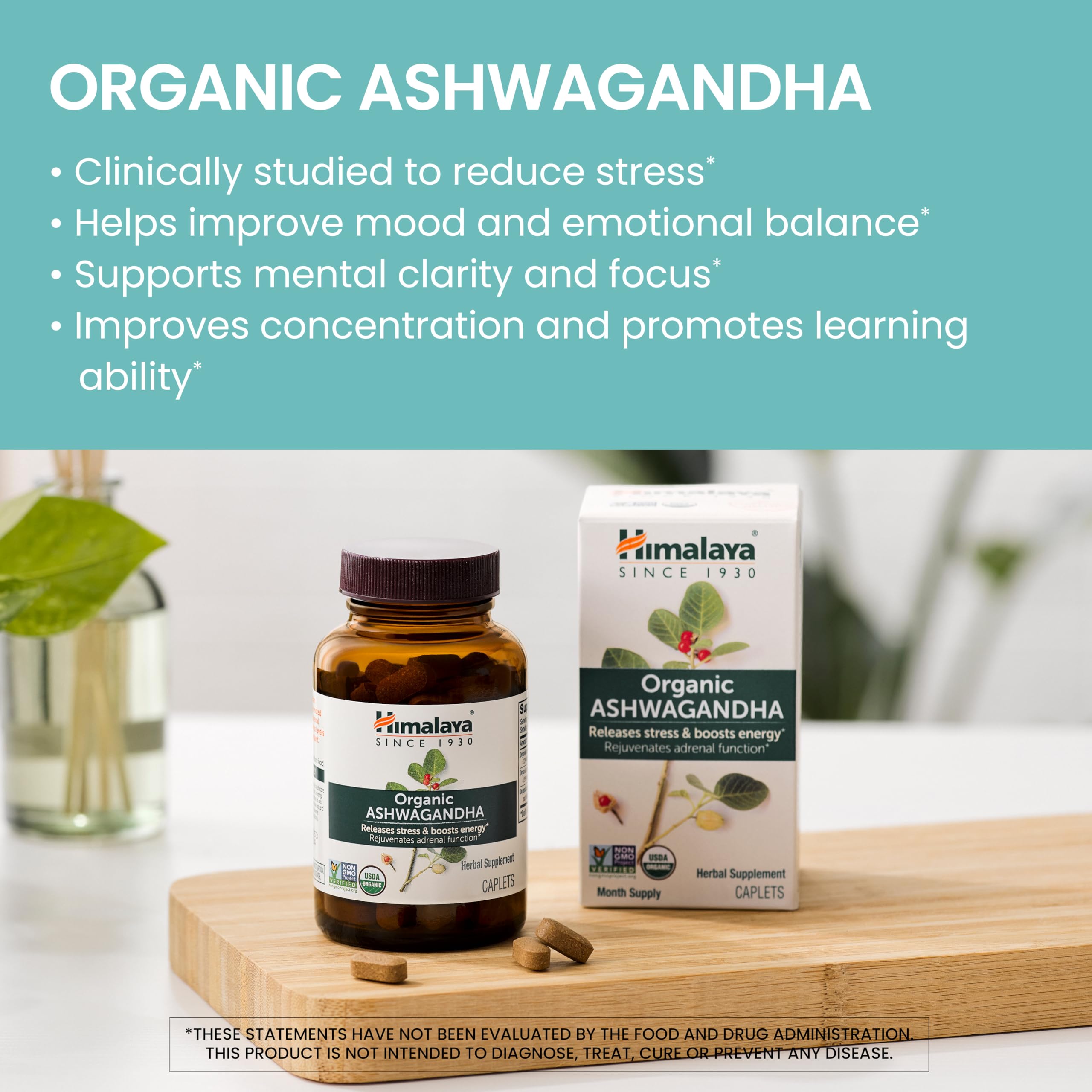 Himalaya Organic Ashwagandha Supplement side view showing label