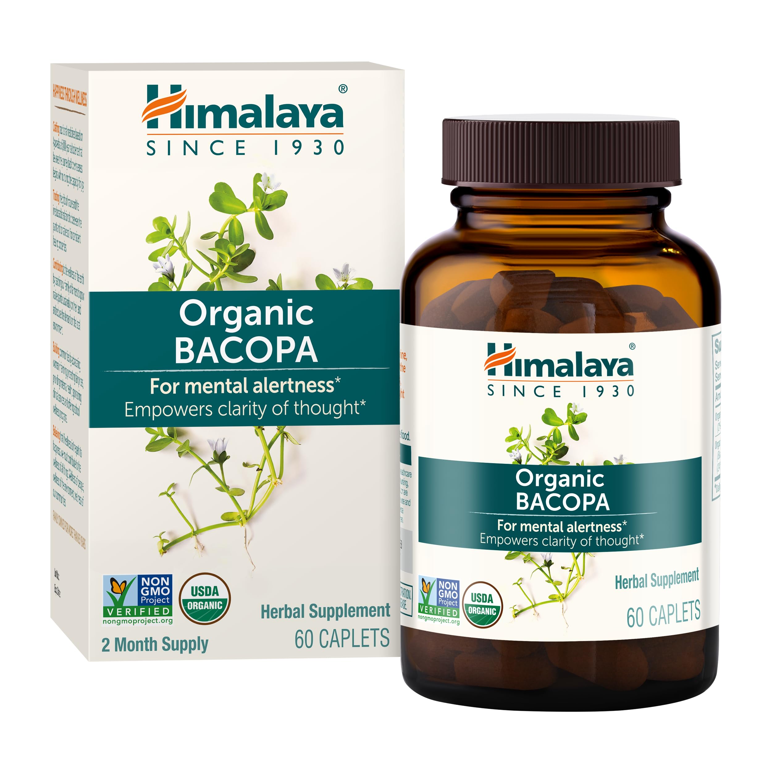Himalaya Organic Bacopa Monnieri caplet bottle side view