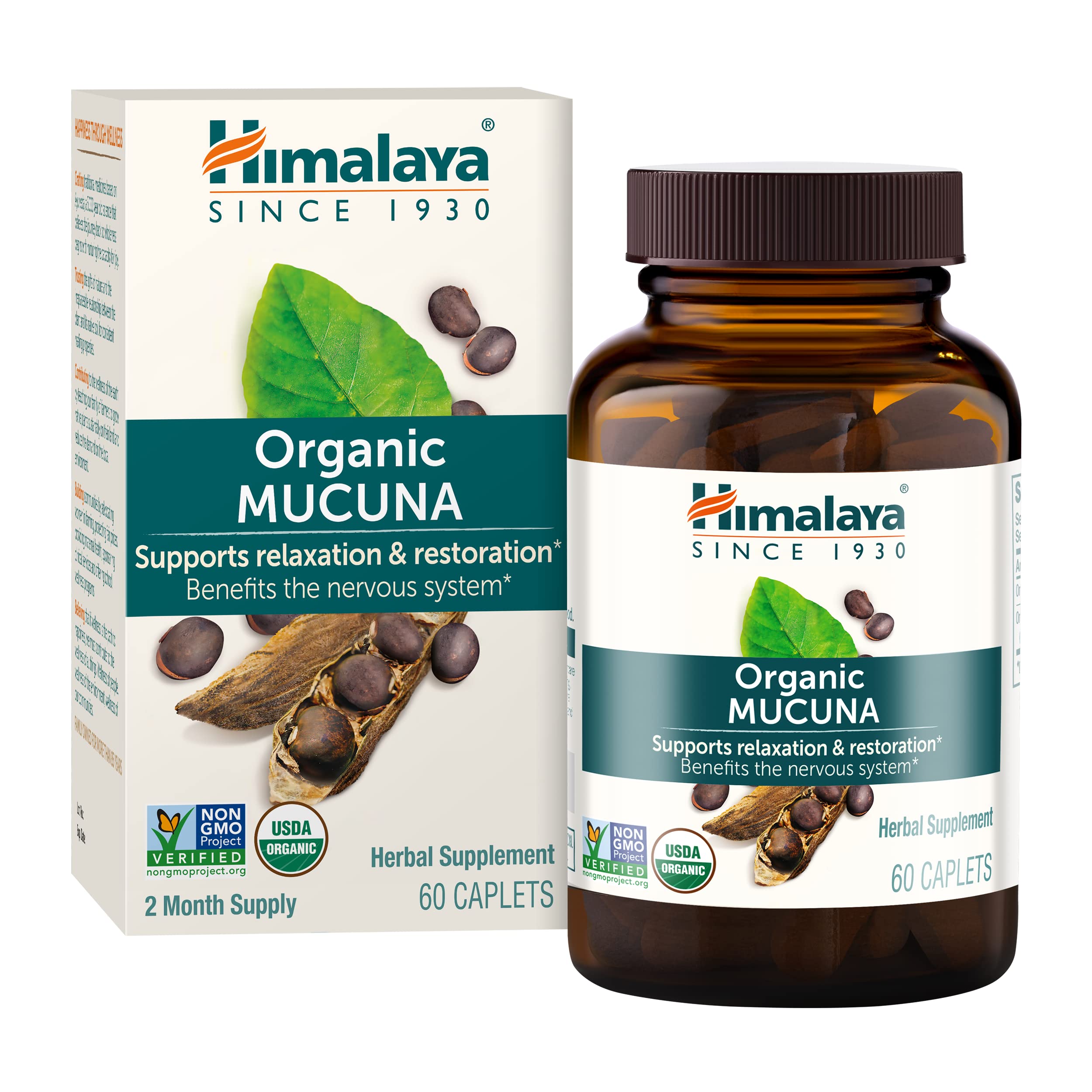 Himalaya Organic Mucuna Pruriens supplement side view with label