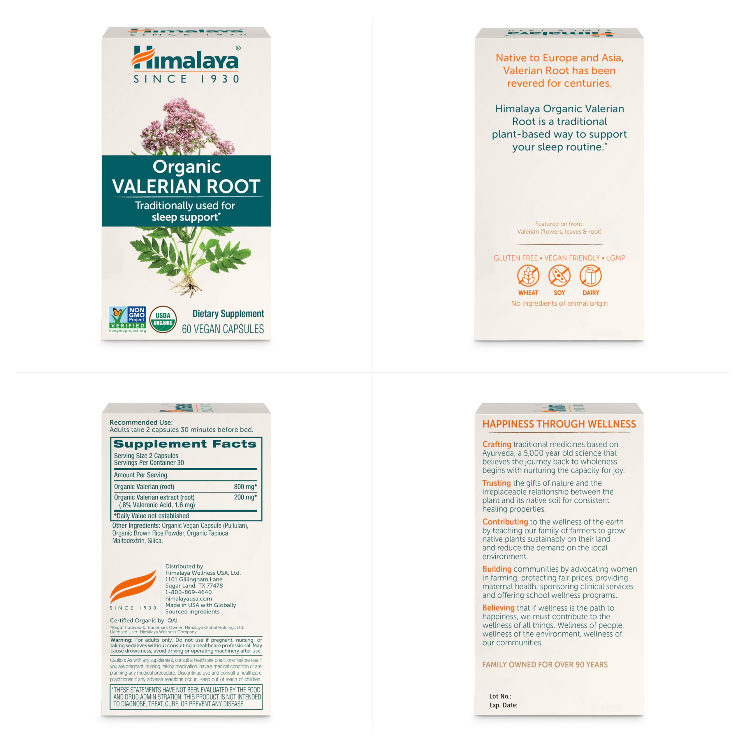 Himalaya Organic Valerian Root 1000mg vegan capsules ingredients list