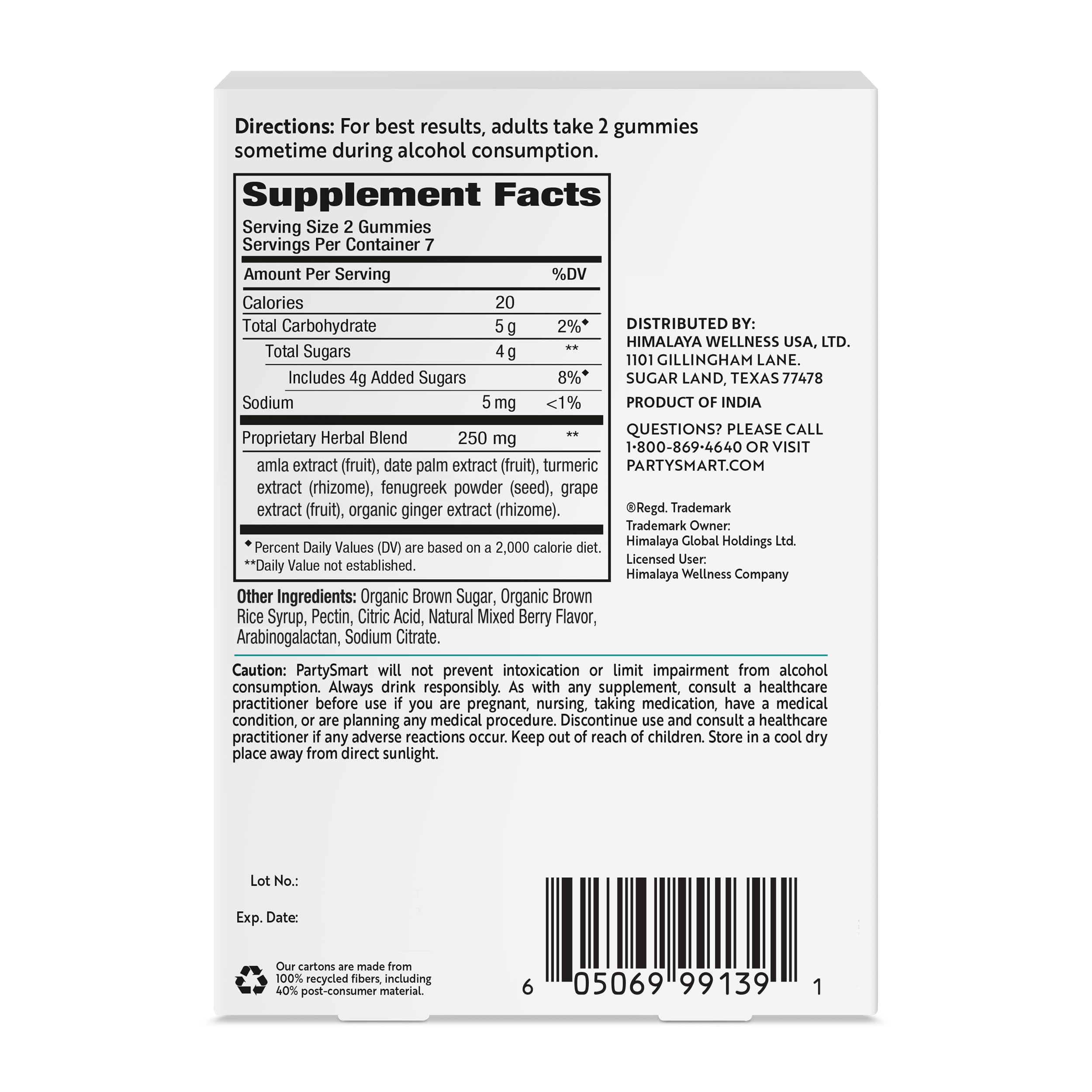 Himalaya PartySmart Gummies back view showing ingredients