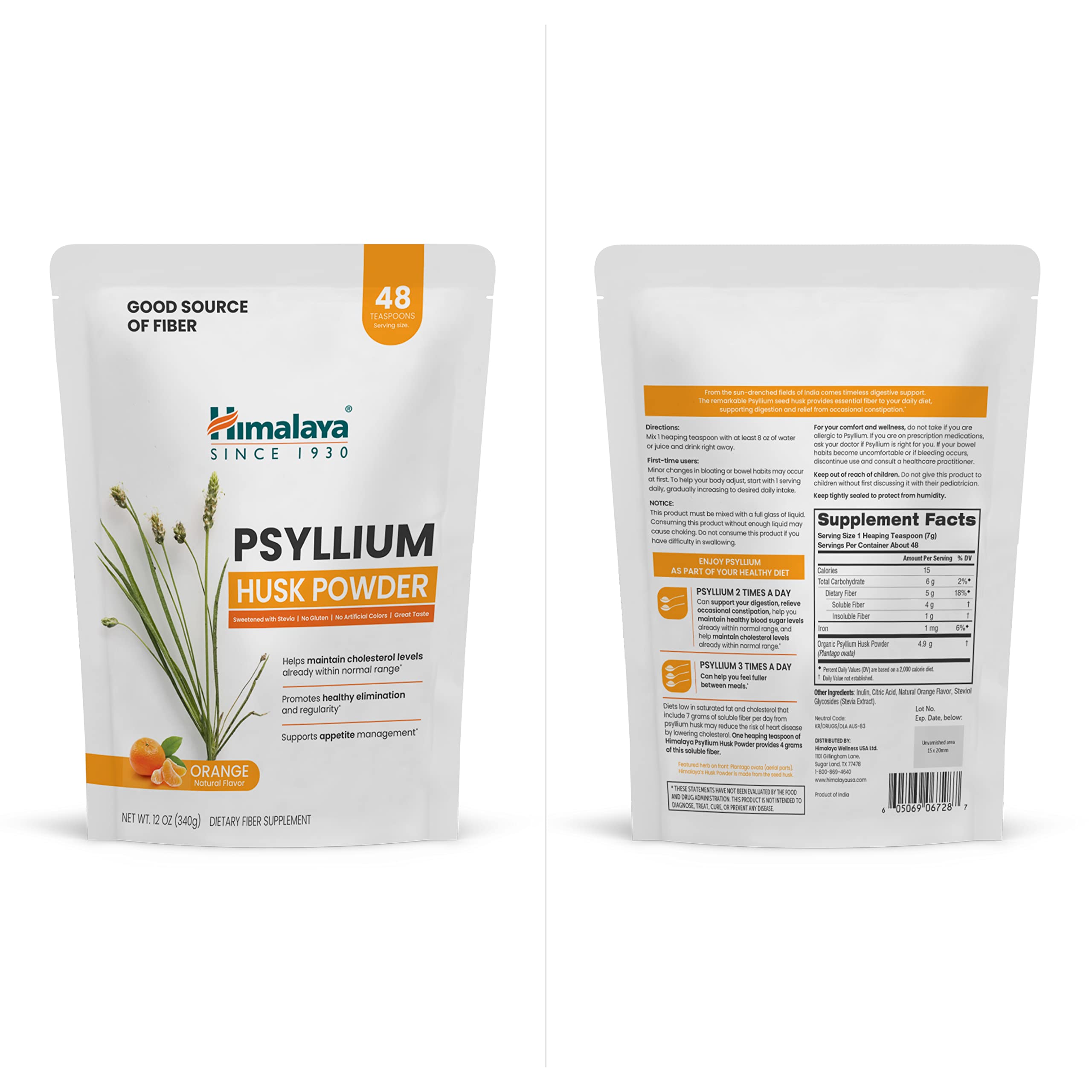 Himalaya Psyllium Husk Powder 340g showing serving size scoop