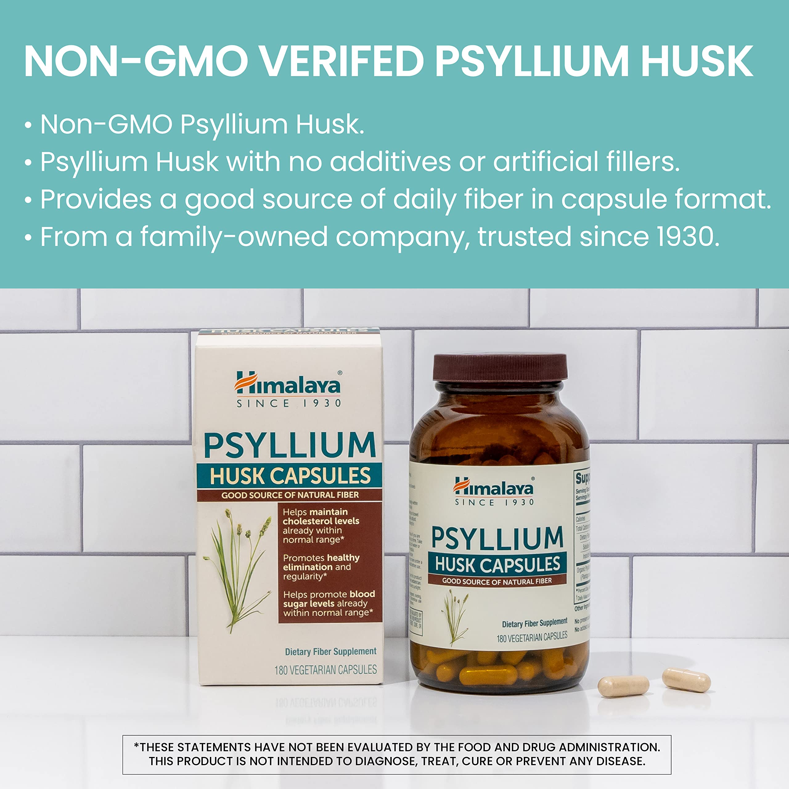 Himalaya Psyllium Husk Powder Capsules bottle with label