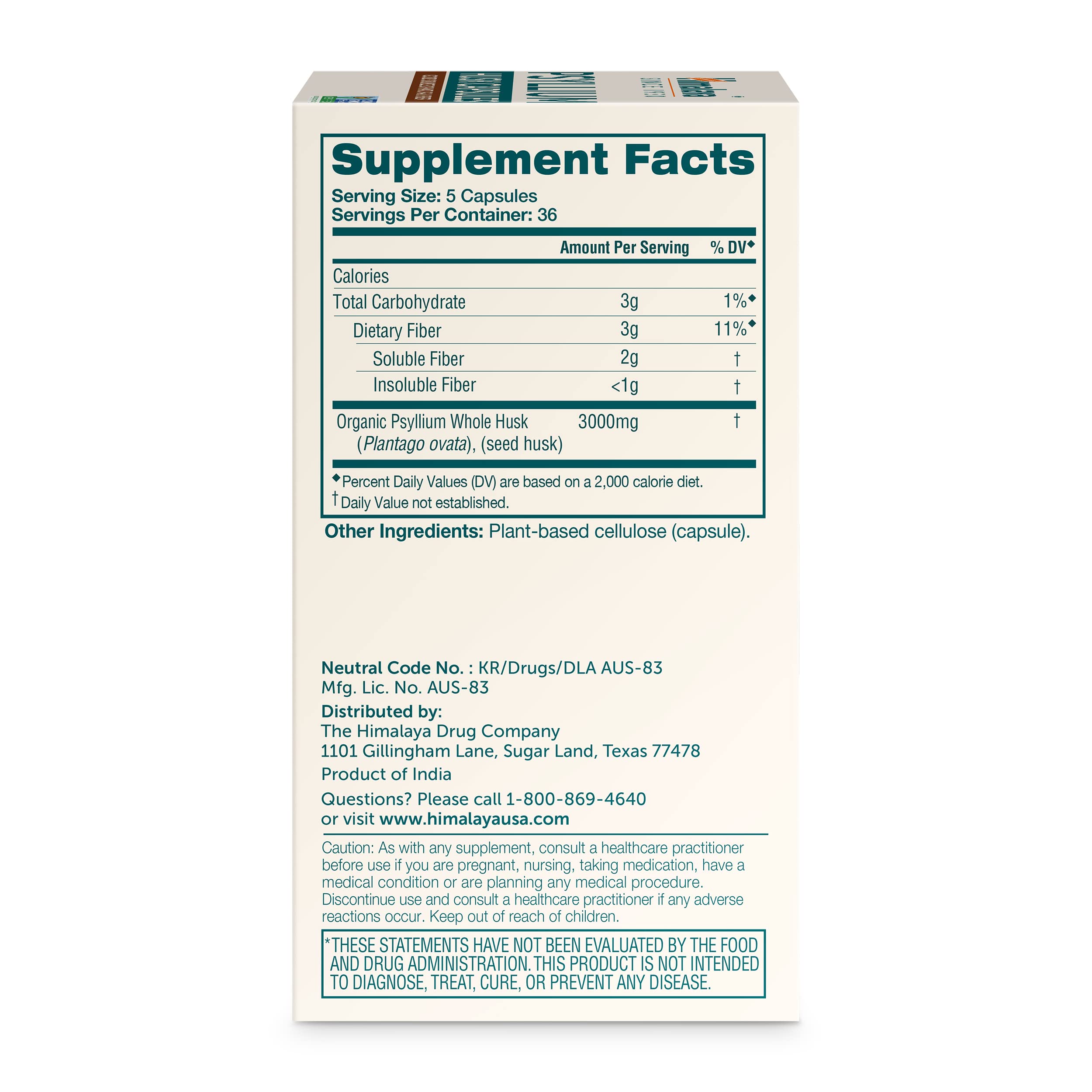 Himalaya Psyllium Husk Powder Capsules side view