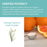 Himalaya Psyllium Husk Powder with fresh fruit on a kitchen counter