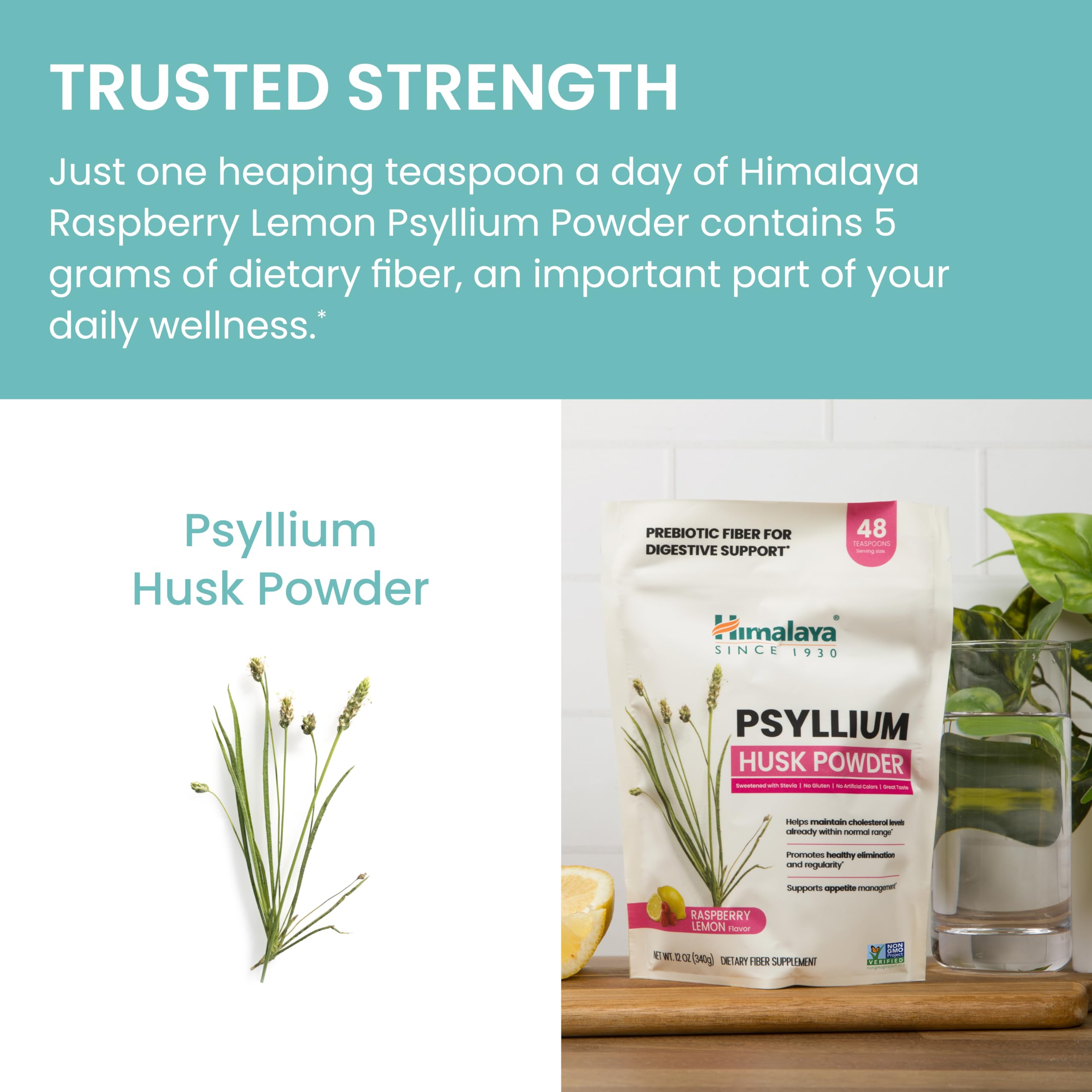 Himalaya Raspberry Lemon Psyllium Husk Powder on a kitchen counter