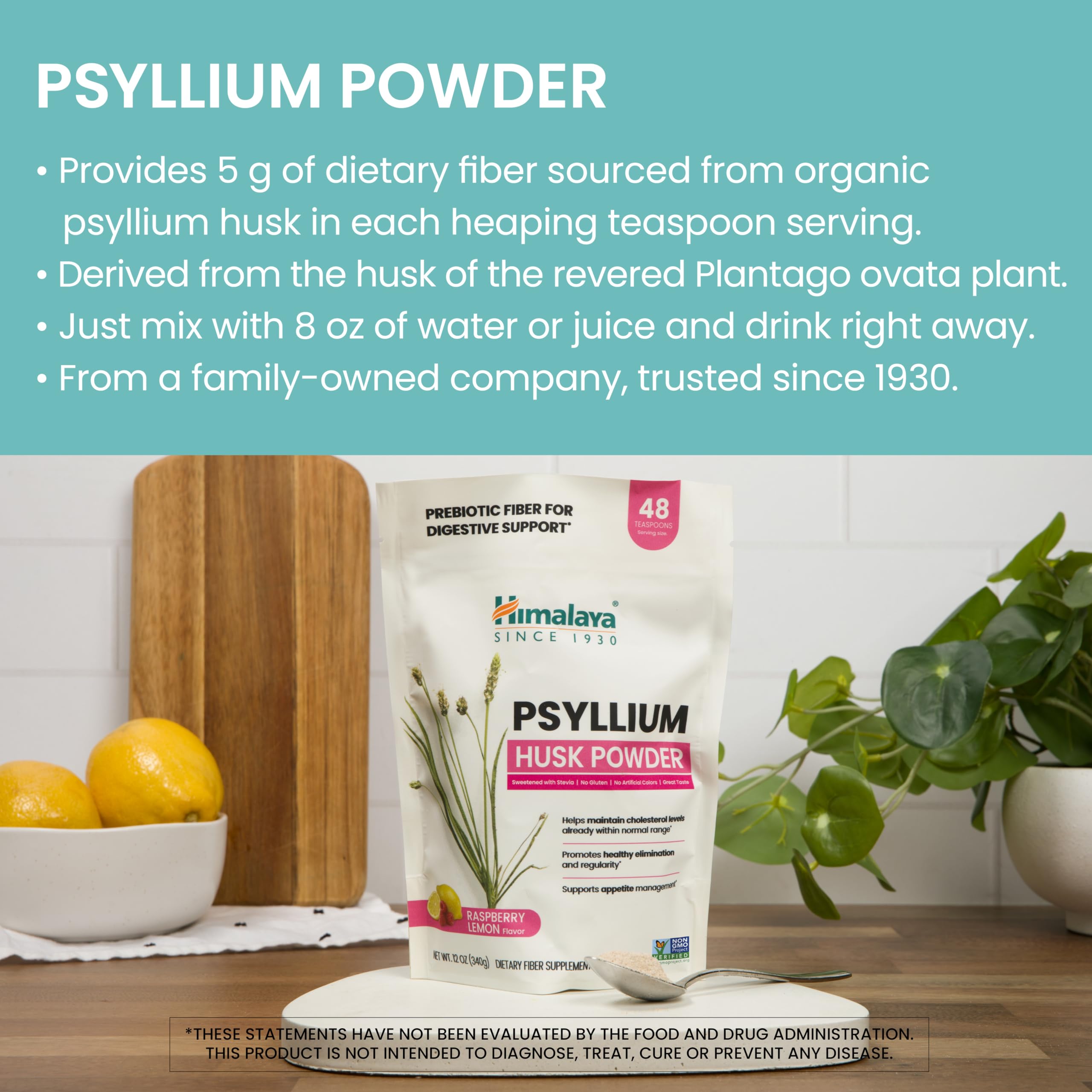 Himalaya Raspberry Lemon Psyllium Husk Powder scoop with powder
