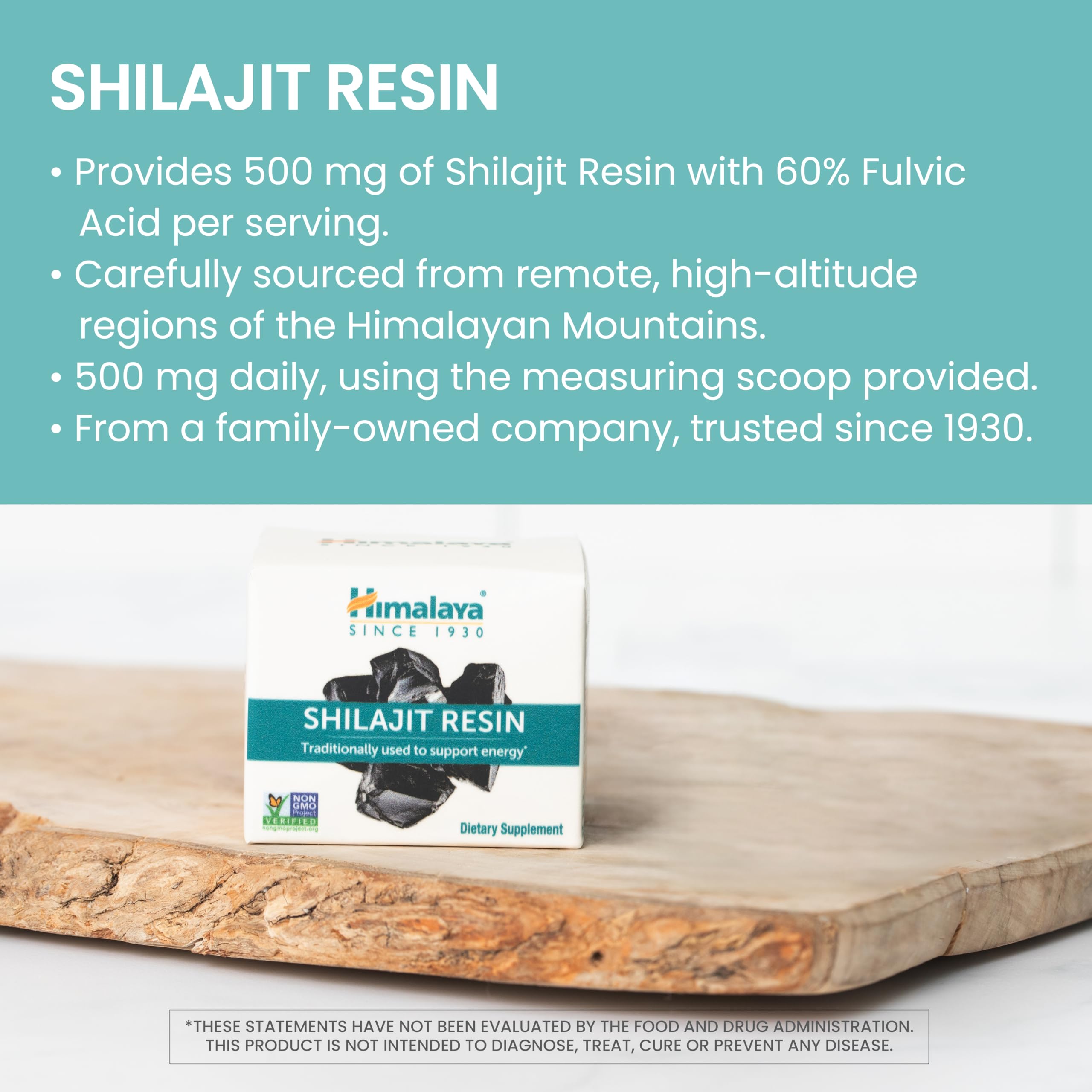 Himalaya Shilajit Resin 500mg scoop and resin