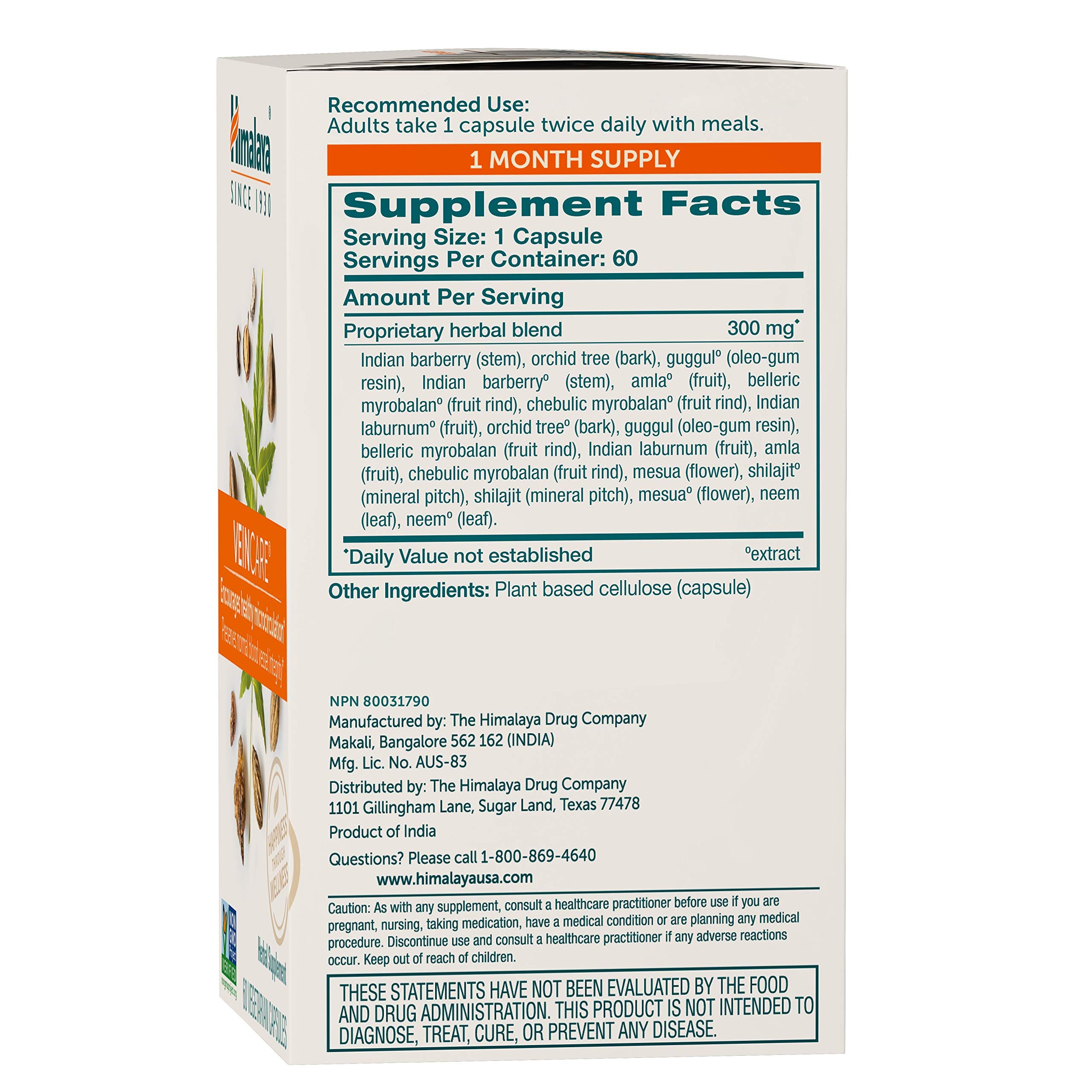 Himalaya VeinCare bottle with label details