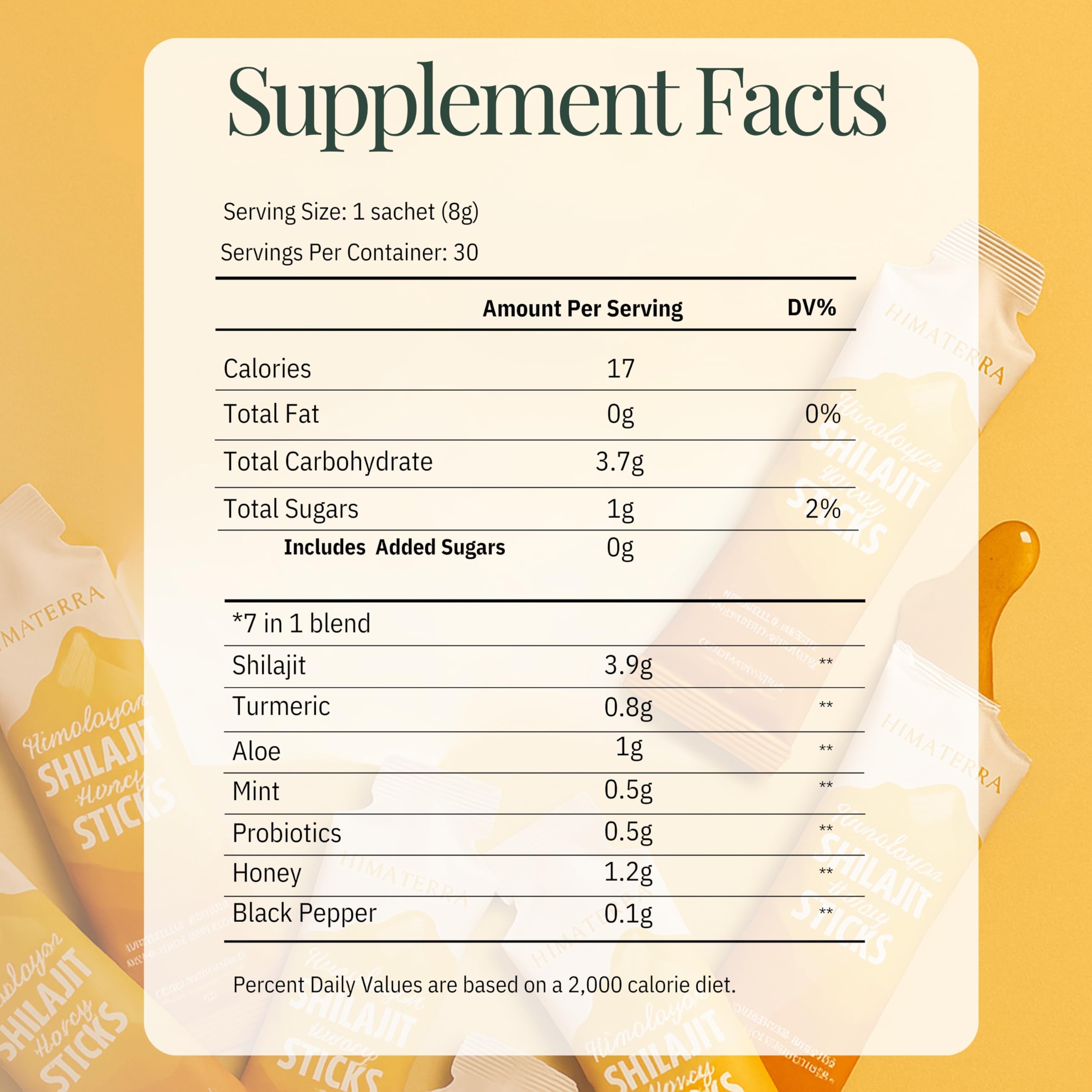 HIMĀTERRA Shilajit Honey Sticks nutritional information