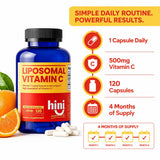 HINI Liposomal Vitamin C 500mg bottle with a glass of water