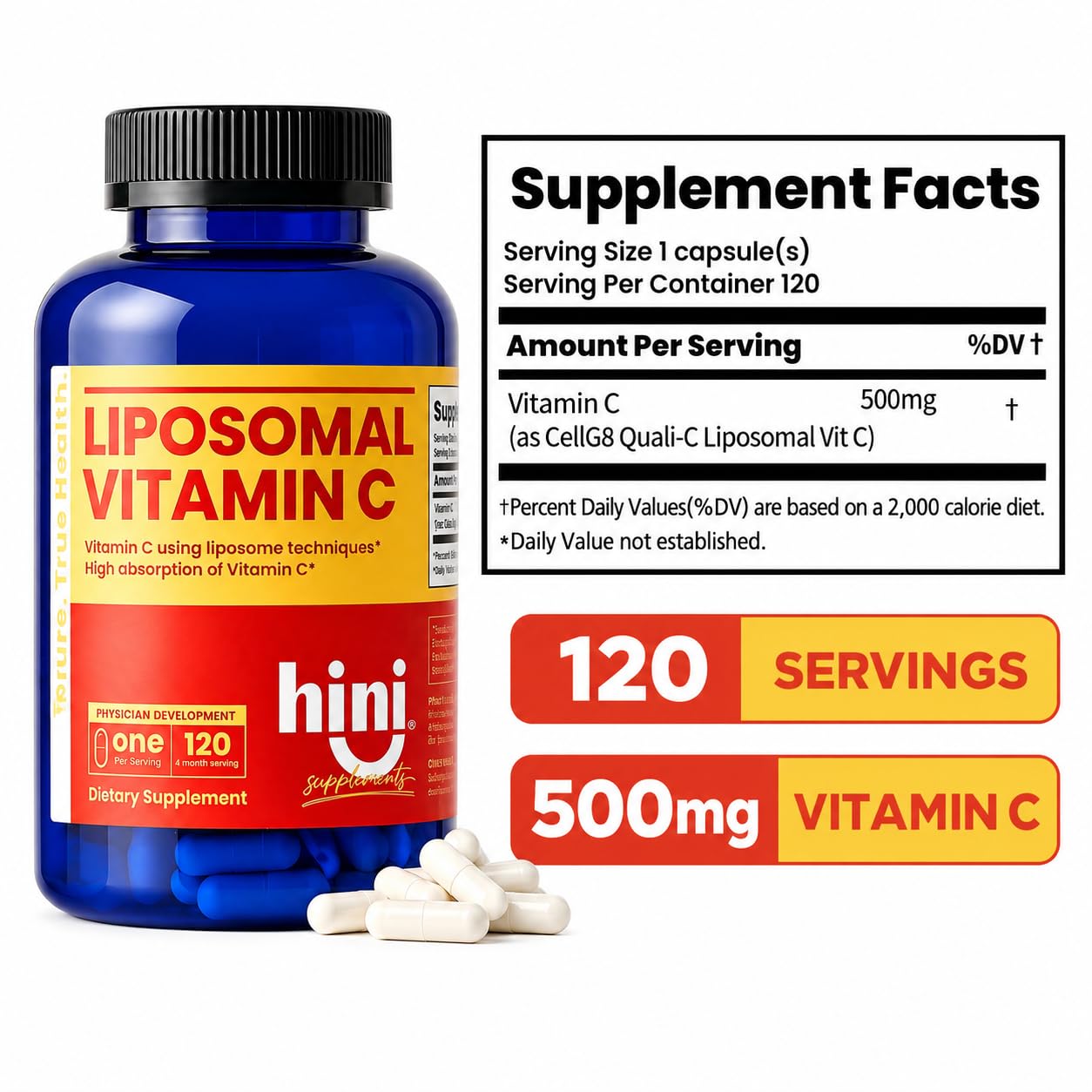 HINI Liposomal Vitamin C 500mg capsule close-up