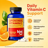 HINI Liposomal Vitamin C 500mg capsules on a wooden table