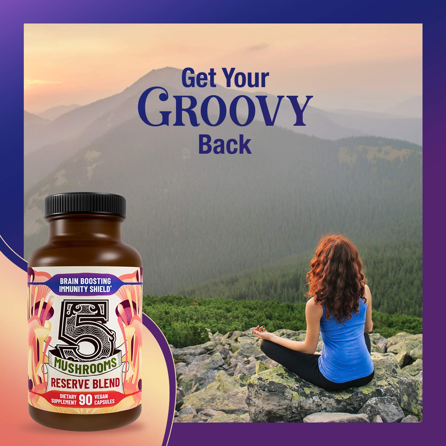 Hippie Farms All Natural Mushroom Supplement with fresh mushrooms