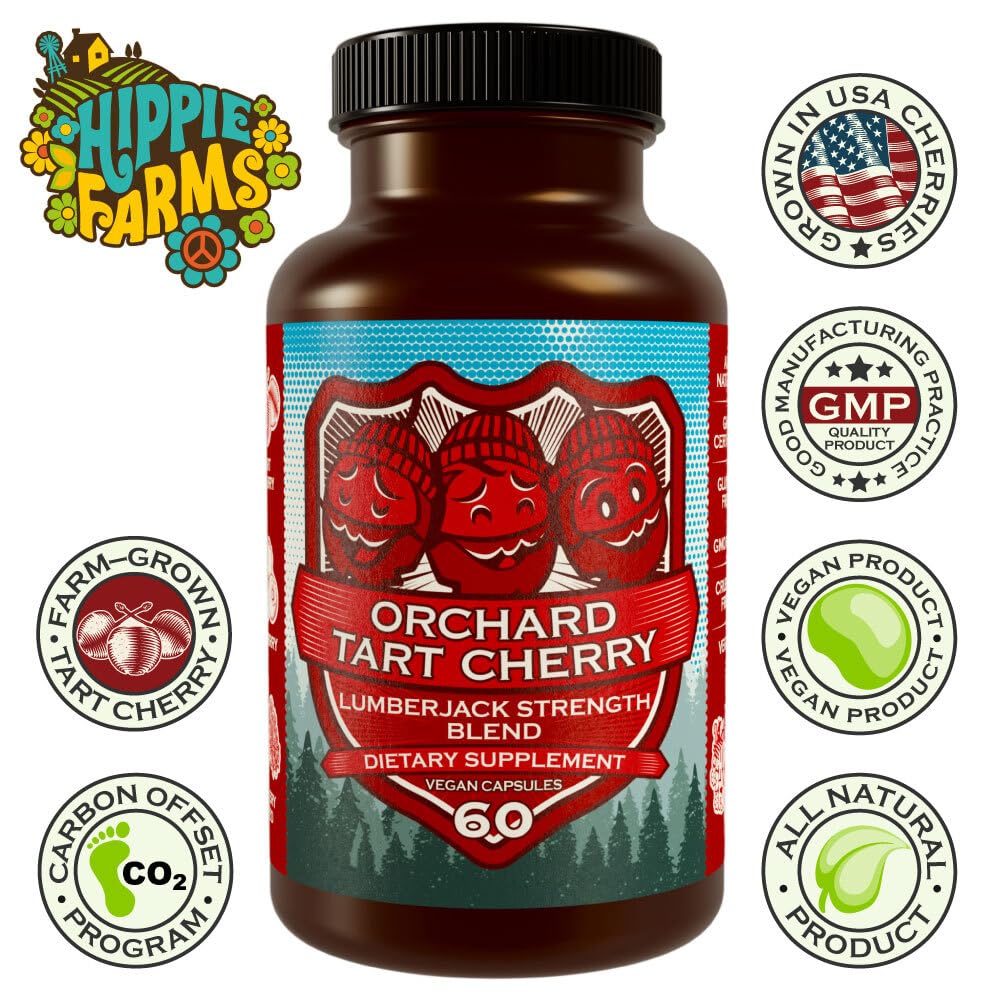Hippie Farms Tart Cherry Capsules 45g bottle side view