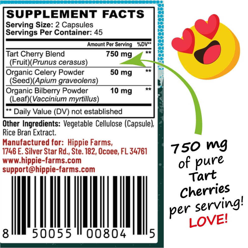 Hippie Farms Tart Cherry Capsules side view showing label