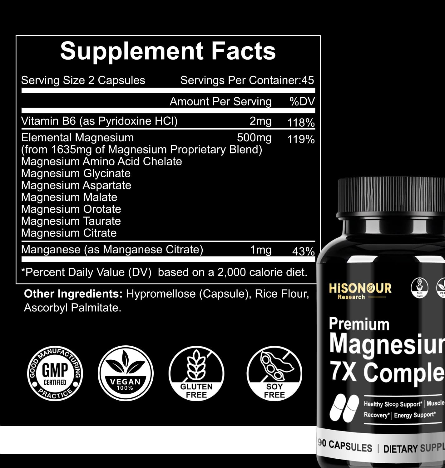 Hisonour Research Magnesium Complex 120 Capsules side view