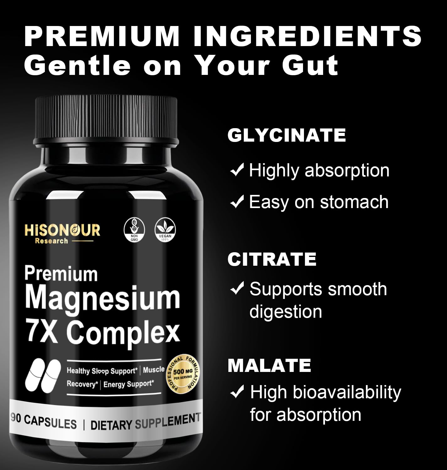 Hisonour Research Magnesium Complex bottle with dosage instructions