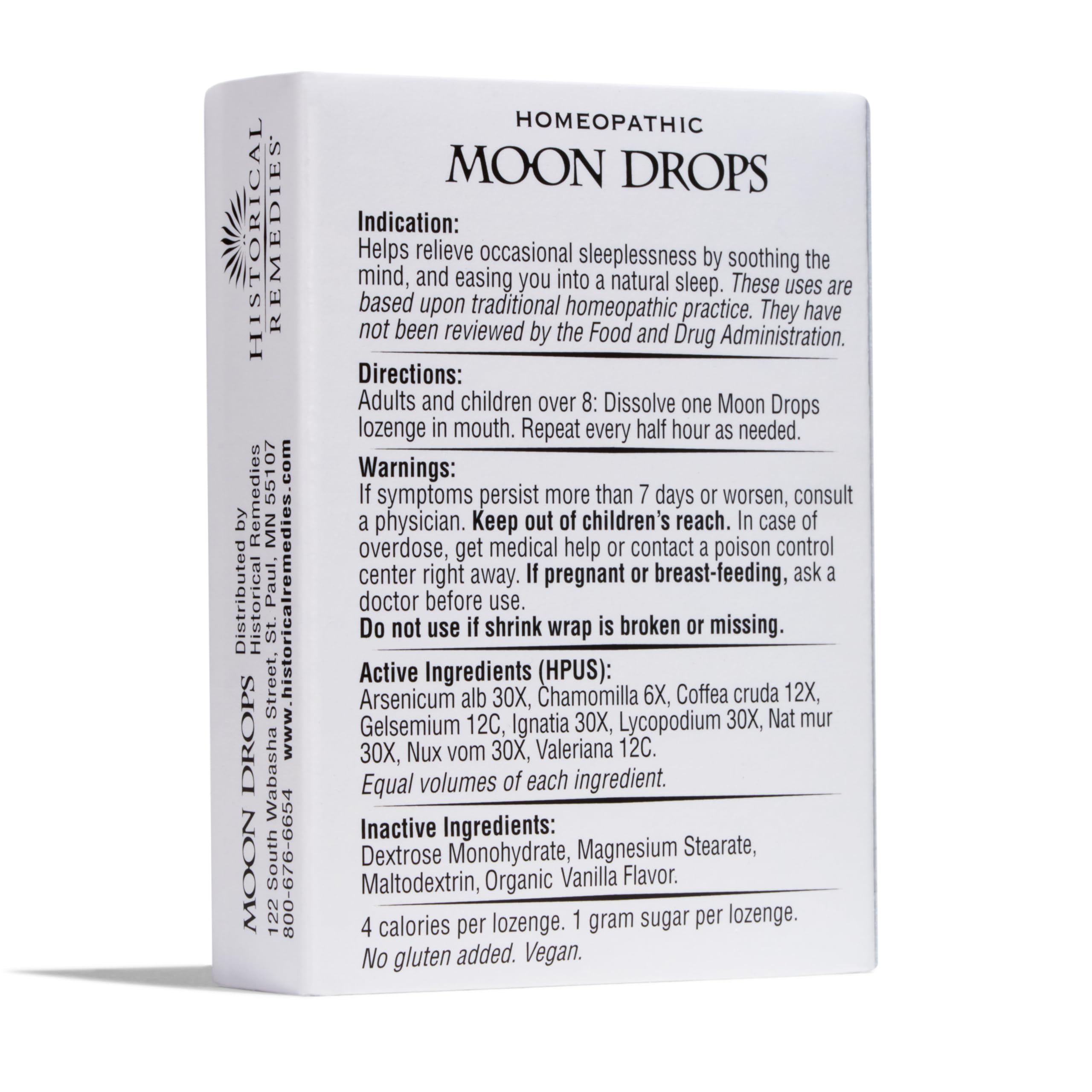 Historical Remedies Moon Drops Sleep Aid Lozenges on a wooden table