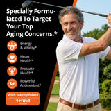 HiWell Absorfyx Men's 50+ Multivitamins bottle on a wooden table
