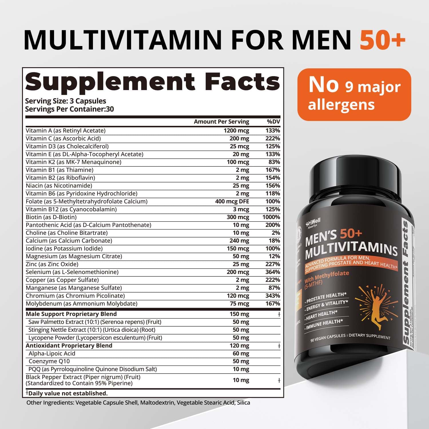 HiWell Absorfyx Men's 50+ Multivitamins opened bottle showing capsules