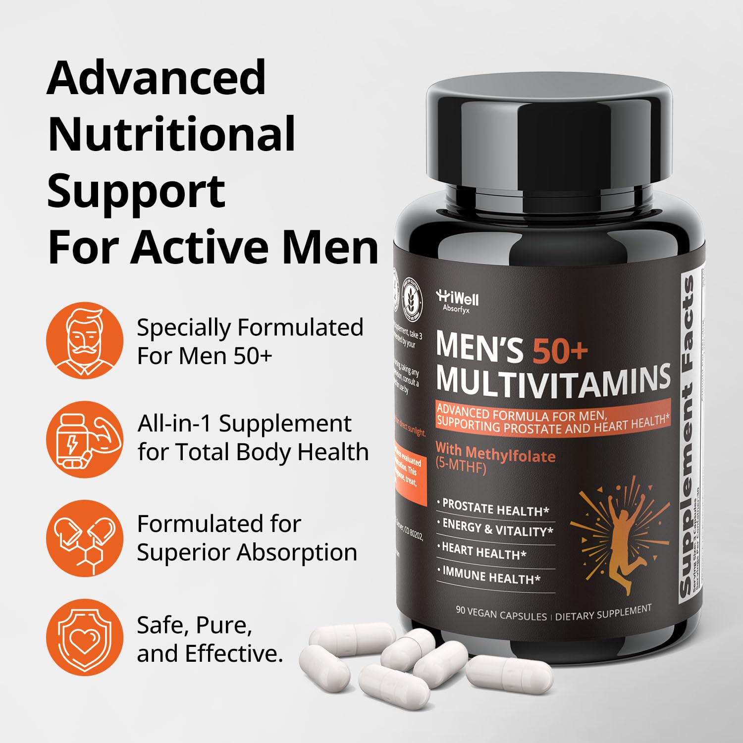 HiWell Absorfyx Men's 50+ Multivitamins side view showing label