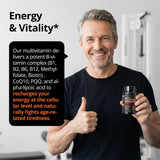 HiWell Absorfyx Men's 50+ Multivitamins with a measuring cup