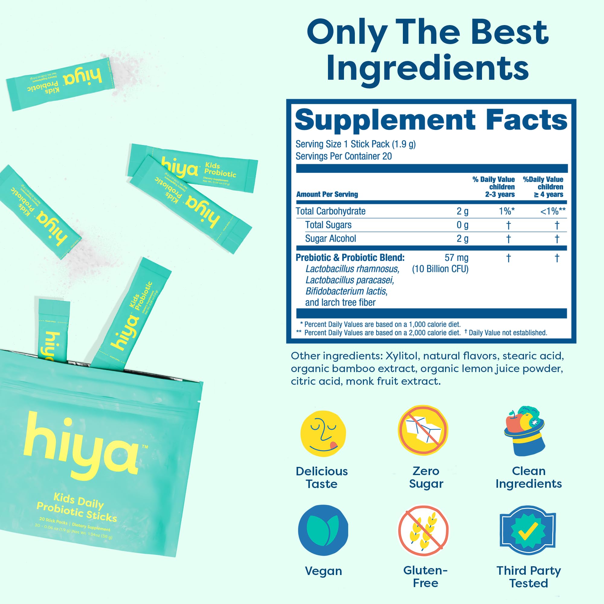 HIYA Kids Probiotic Sticks nutritional information