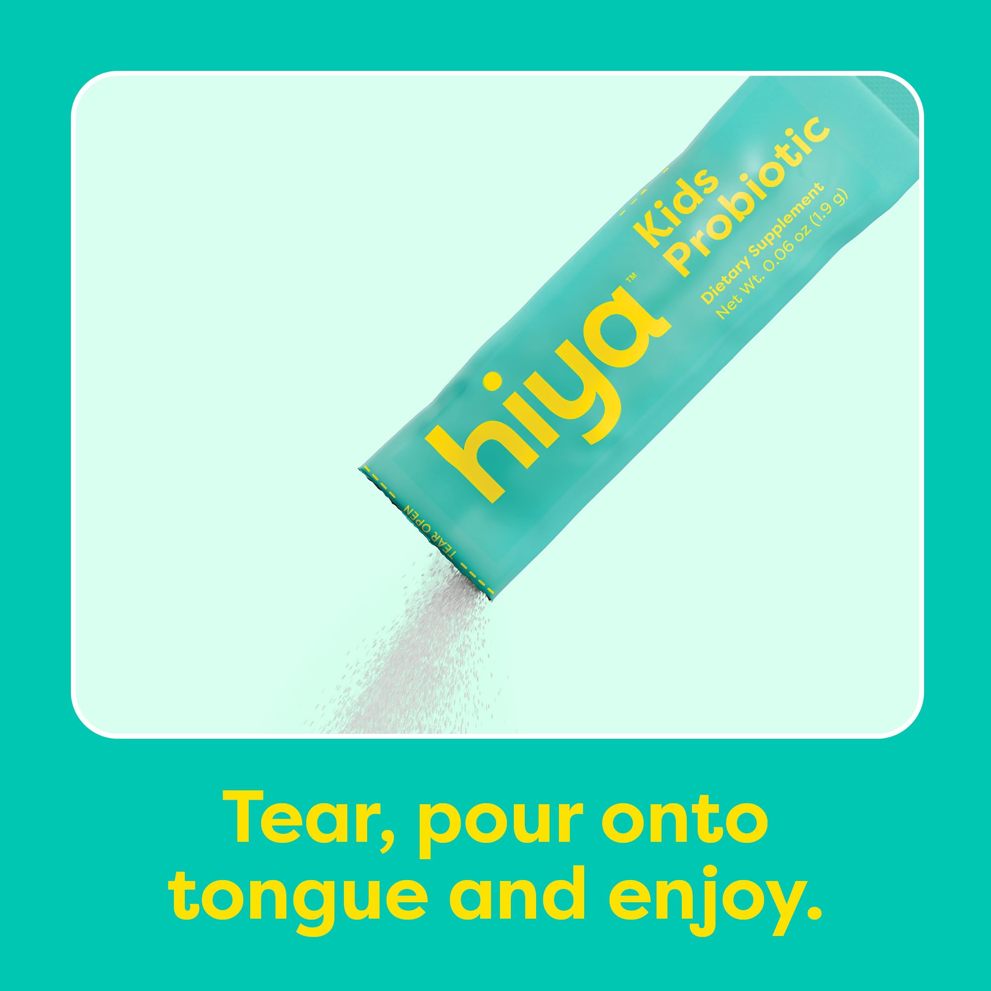 HIYA Kids Probiotic Sticks on a table