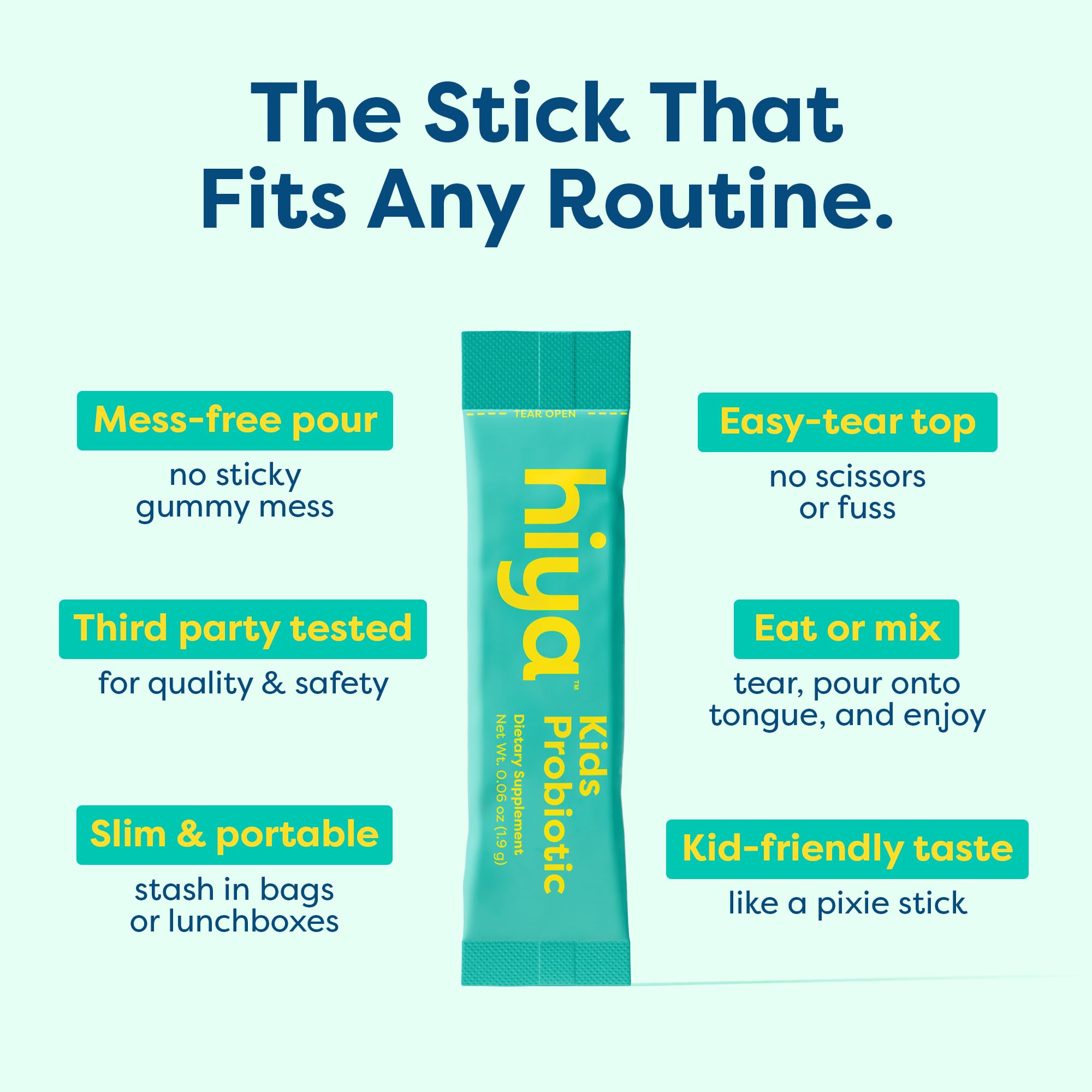 HIYA Kids Probiotic Sticks opened with stick visible