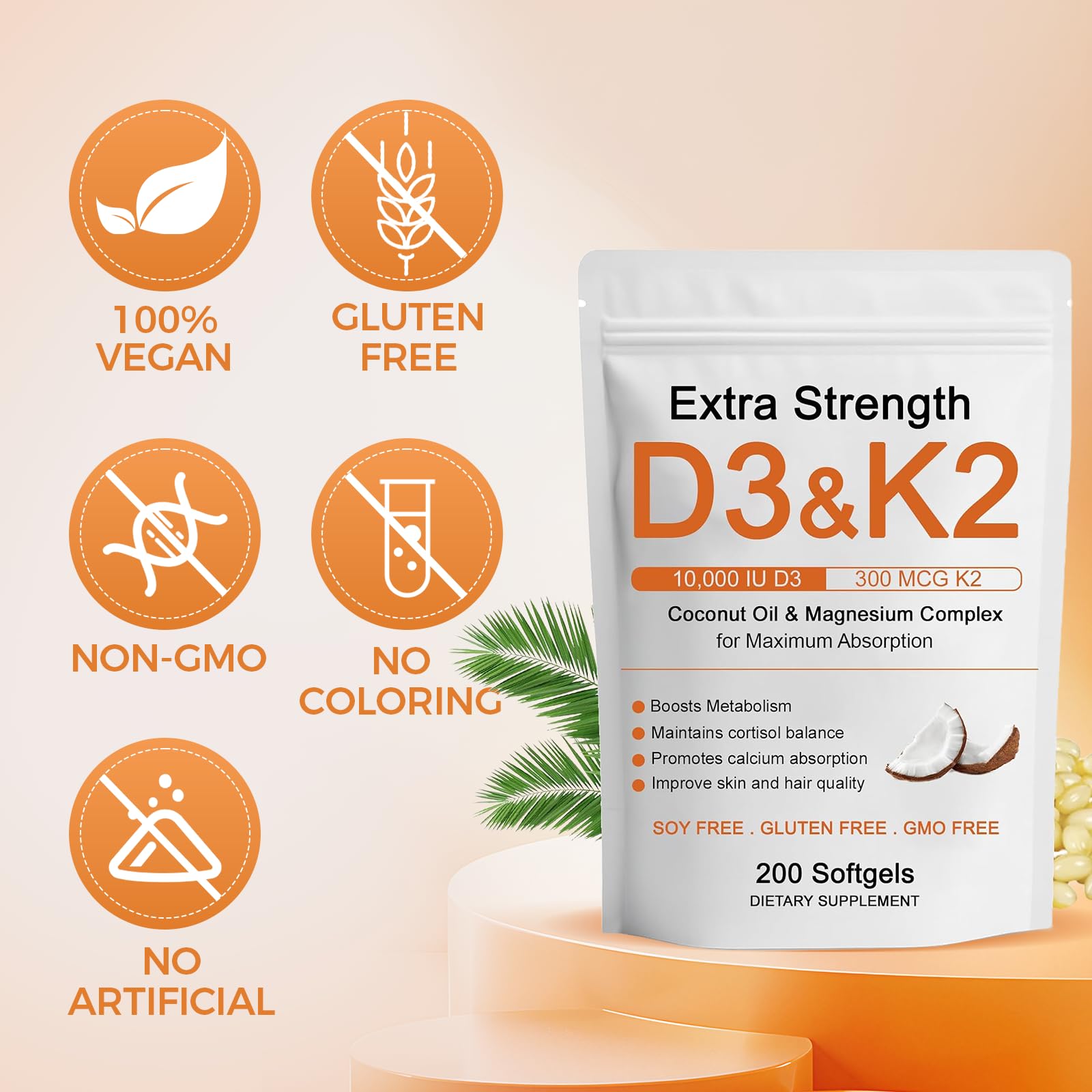 Hlonns Vitamin D3 & K2 softgel packaging details