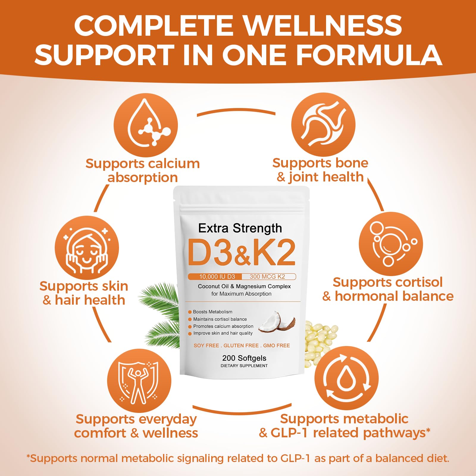 Hlonns Vitamin D3 & K2 softgel with triple magnesium