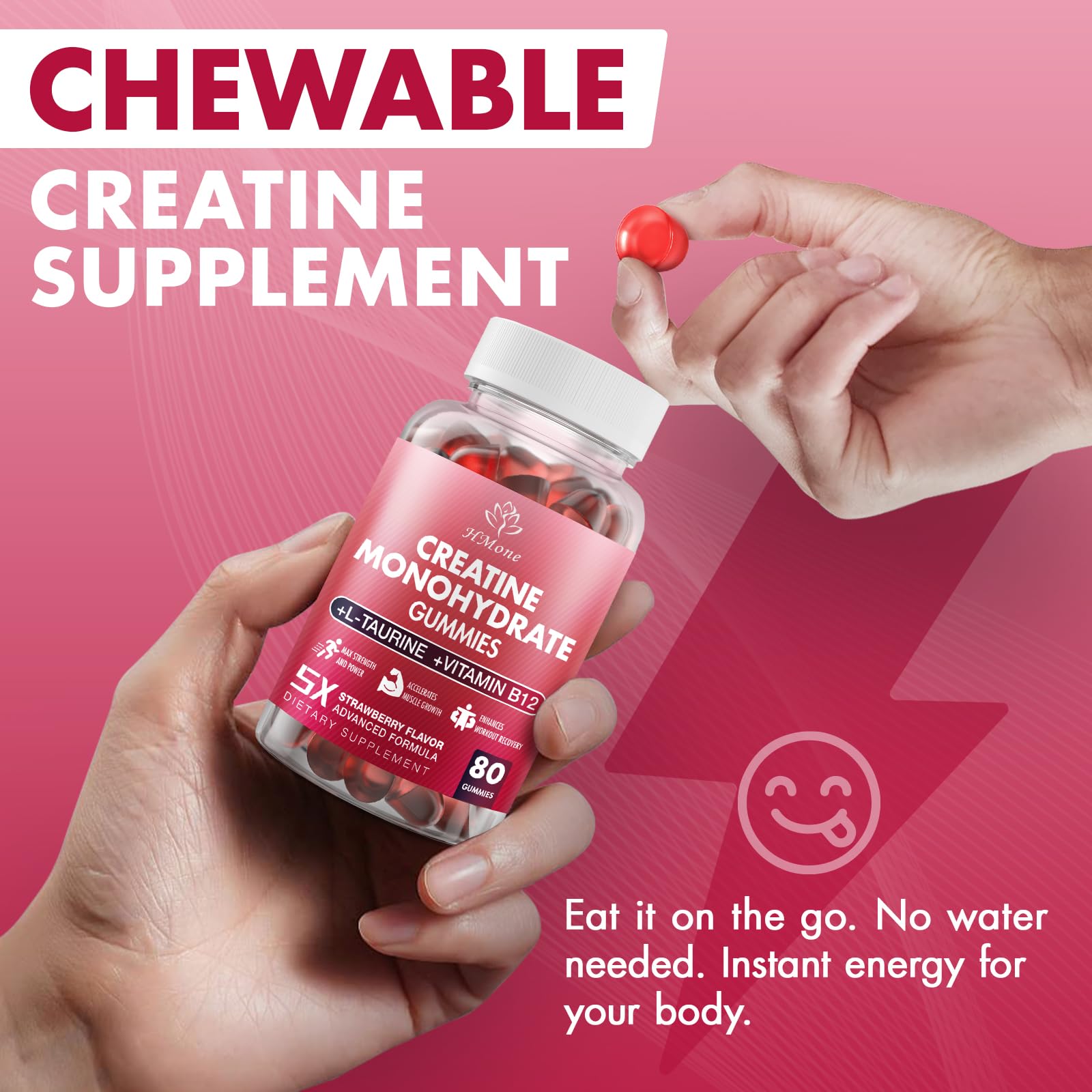 HMone Creatine Gummies displayed on a wooden table